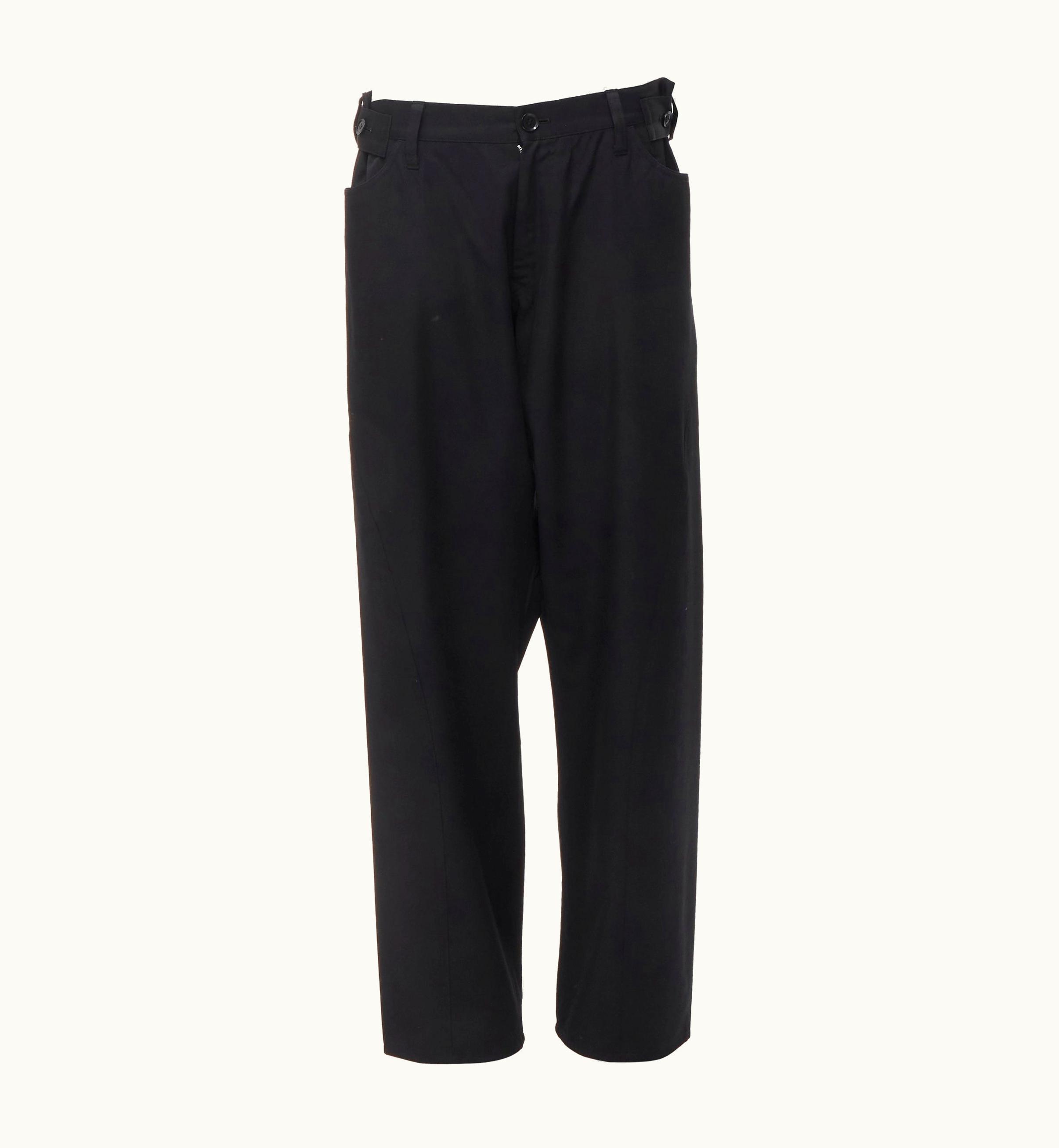 Yohji Yamamoto Black Wool Waist Tab Twist Diagonal Seam Wide Leg Pants Jp1