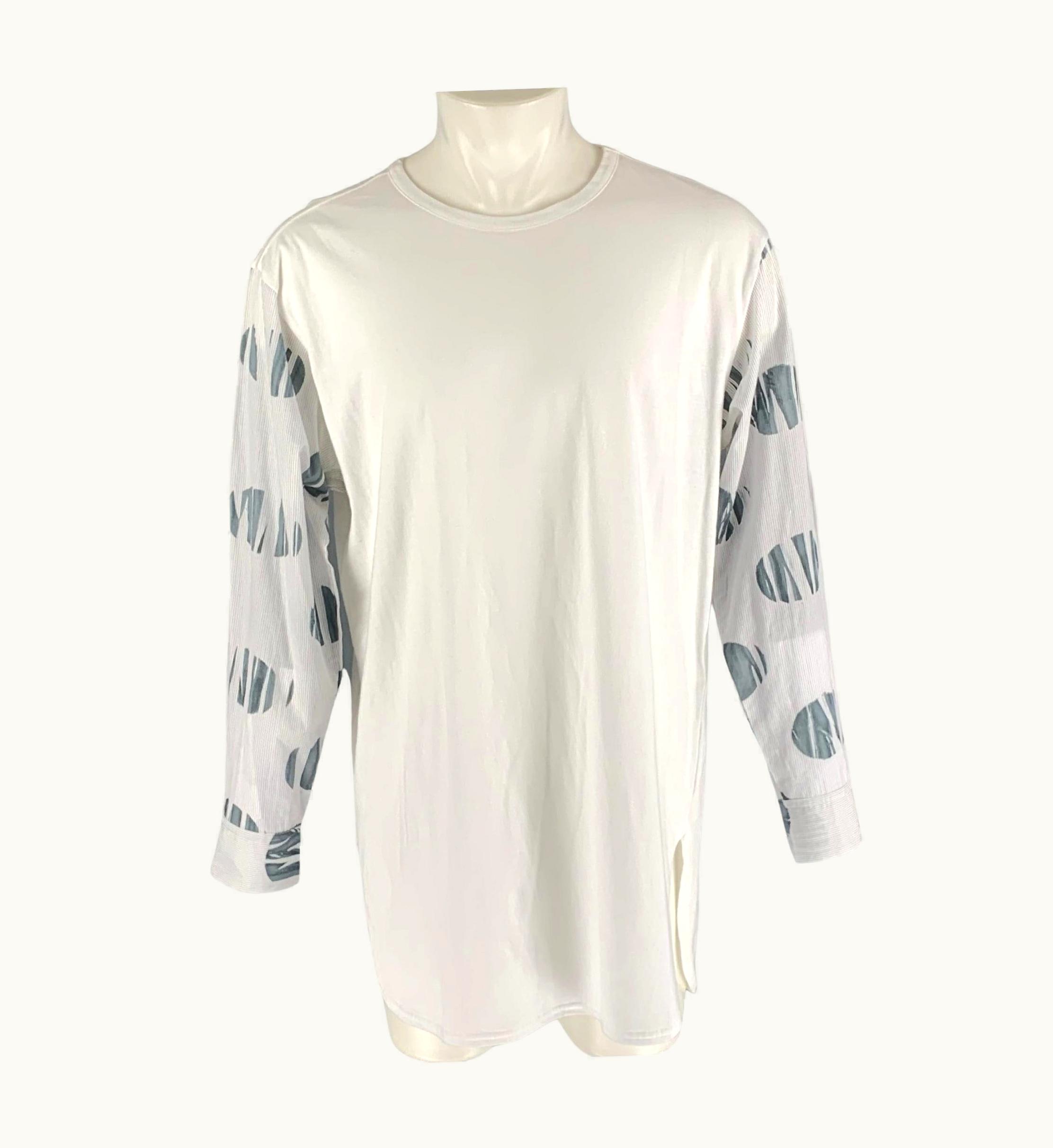 Yohji Yamamoto Y' By Yohji Yamamoto White Grey Mixed Fabrics Cotton Crew-Neck Pullover