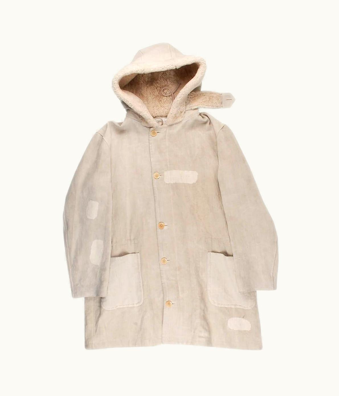 Yohji Yamamoto Pour Homme Heavy Painter Linen Fur Parka Zip Hooded Coat