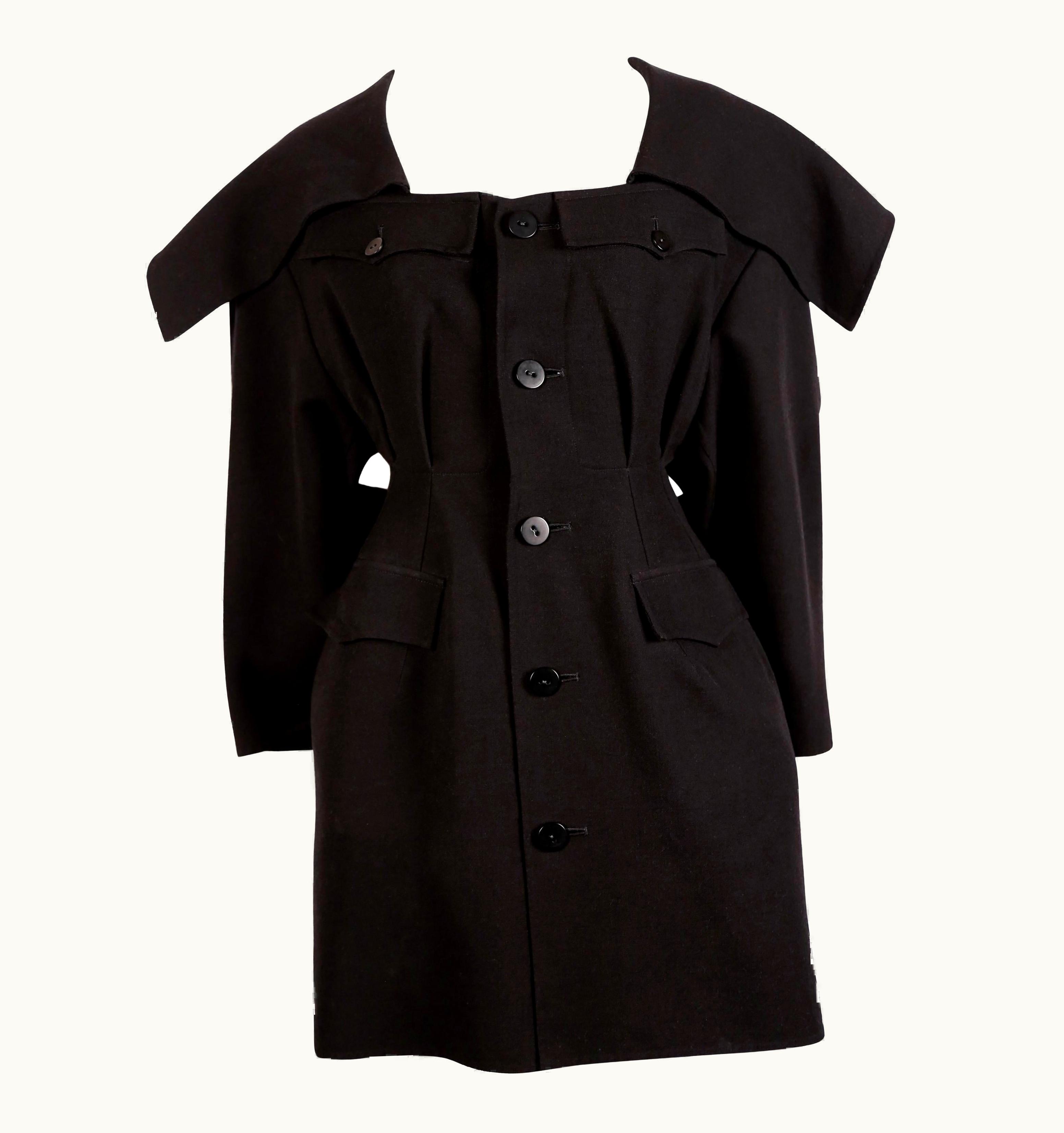 Yohji Yamamoto 1980' Yohji Yamamoto Black Wool Coat With Exaggerated Collar