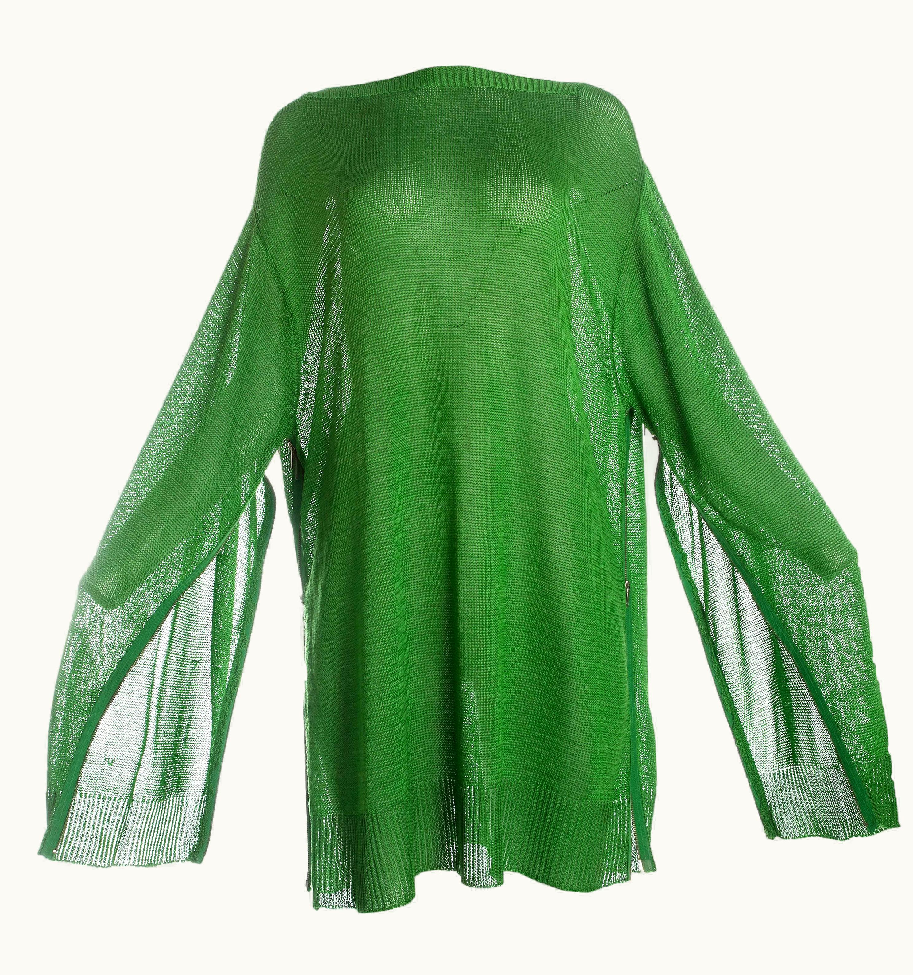 Yohji Yamamoto Green Acrylic Knitted Oversized Sweater With Zippers, A S/S W 1986