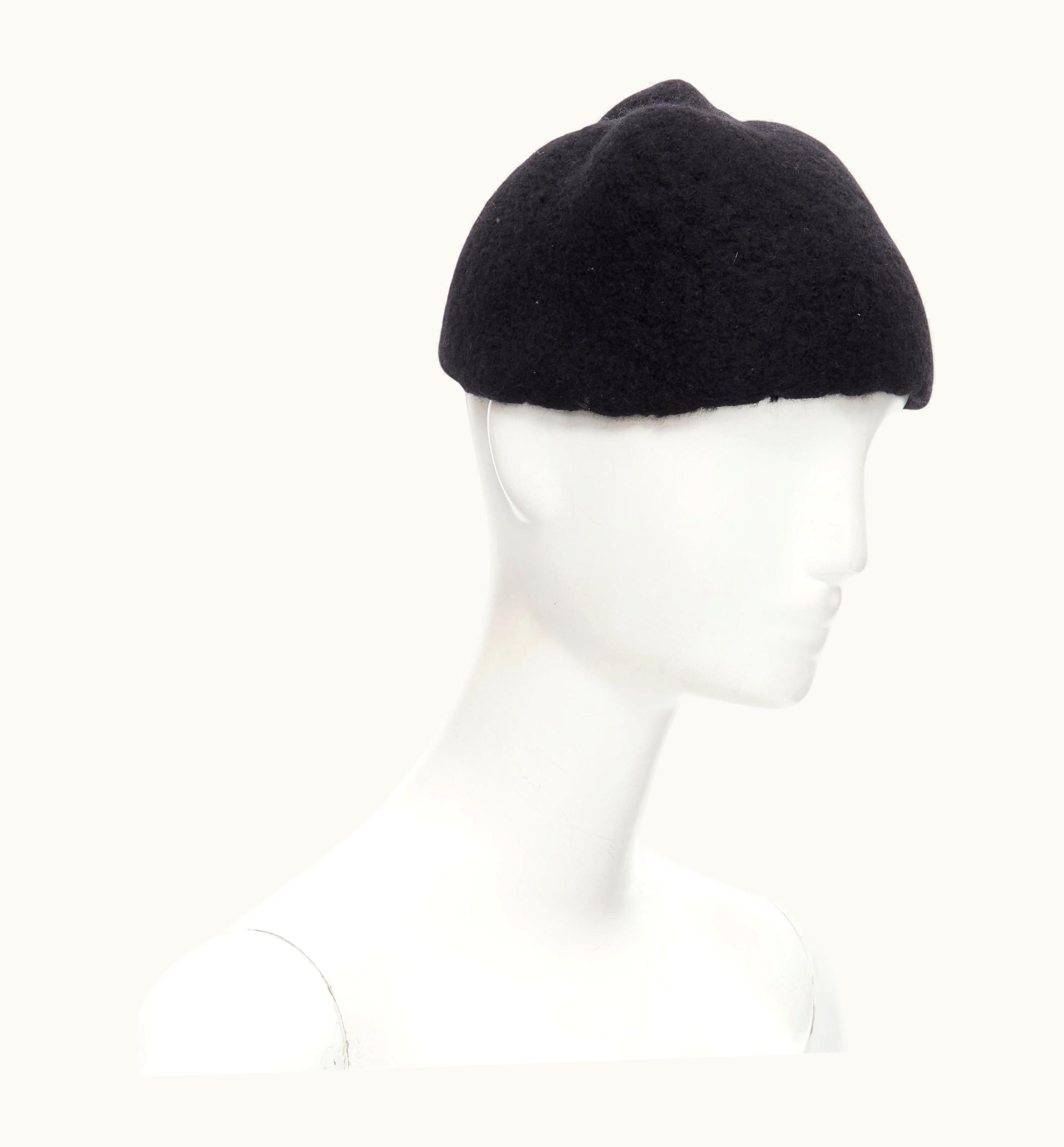 Yohji Yamamoto 1990' Vintage Black Heavy Boiled Wool Pinched Top Beanie Cap