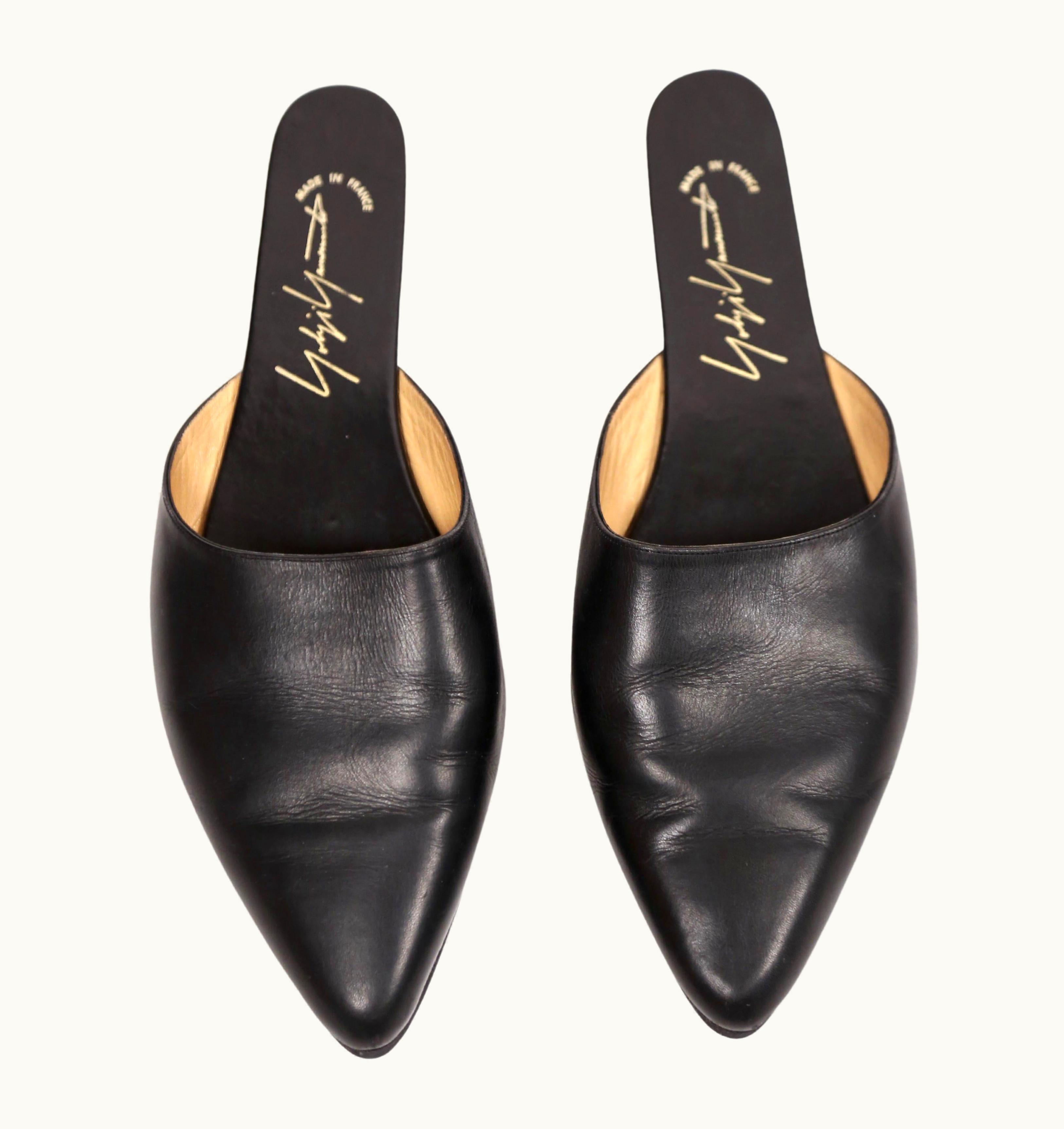 Yohji Yamamoto 1990' Yohji Yamamoto Black Leather Slides With 'narrow' Heels