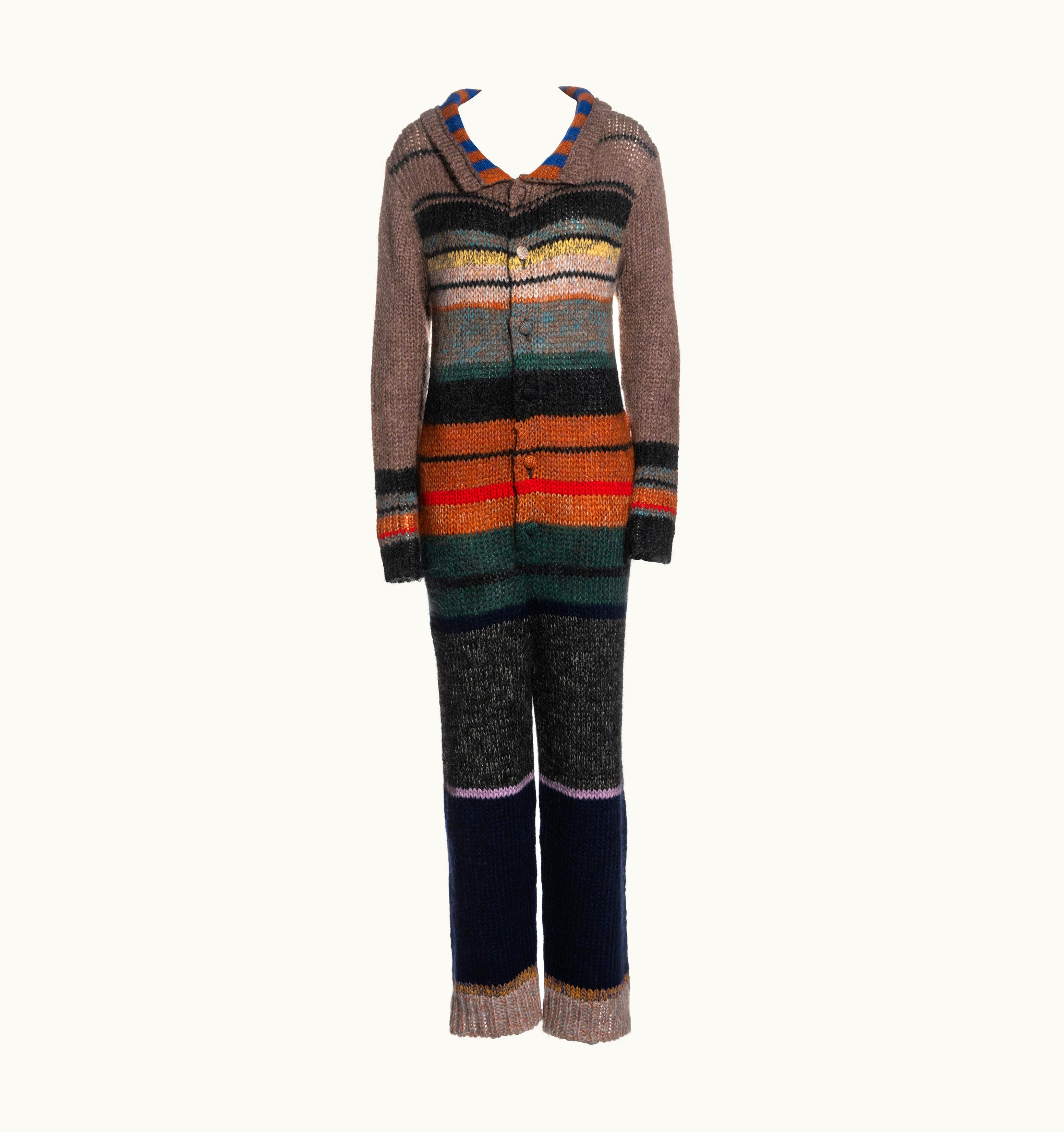 Yohji Yamamoto Multicoloured Striped Chunky Knitted Wool Jumpsuit, AW 1998