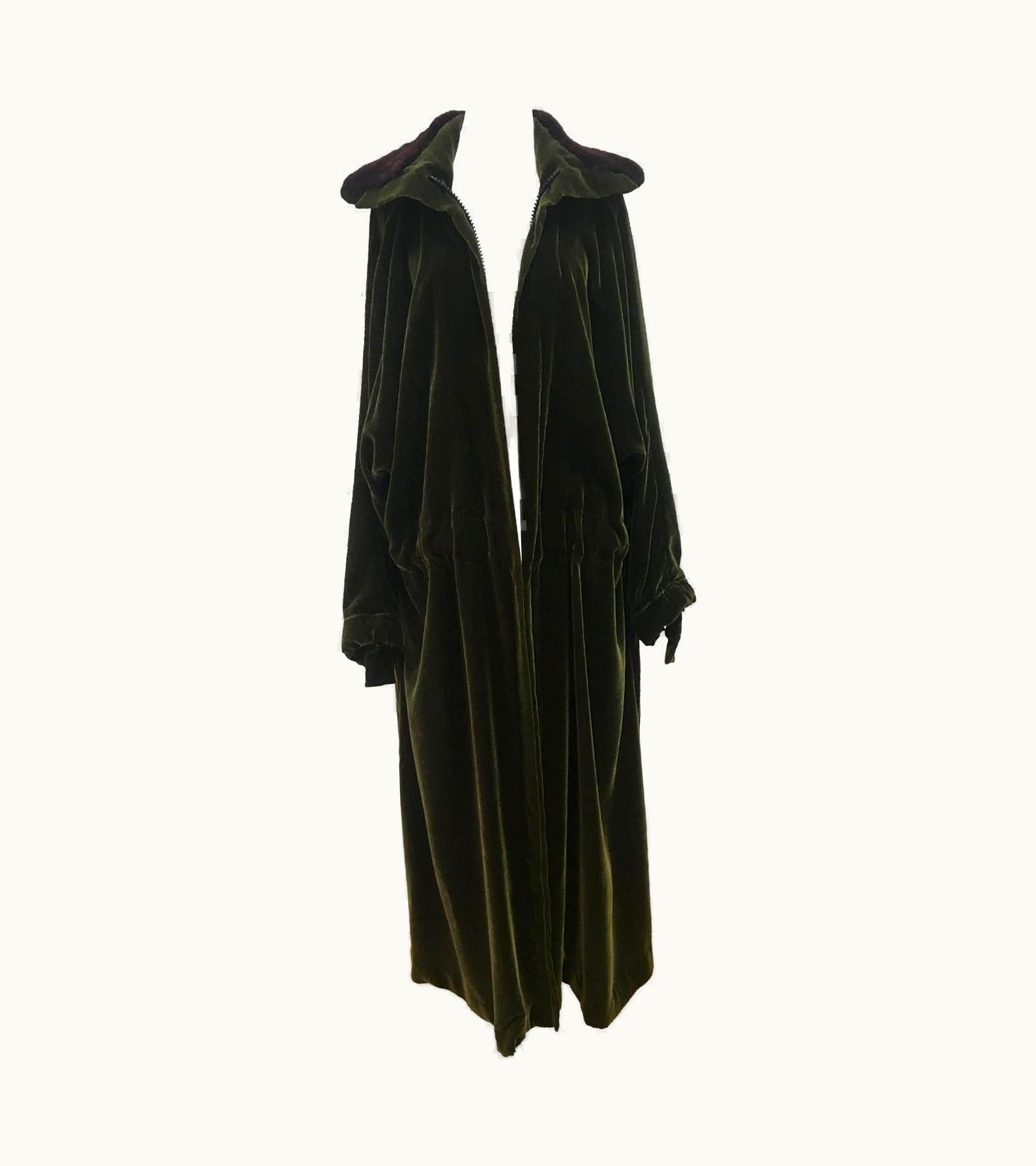 Yohji Yamamoto Khaki Velvet Zip Fur Collar Parka Coat AW 1998