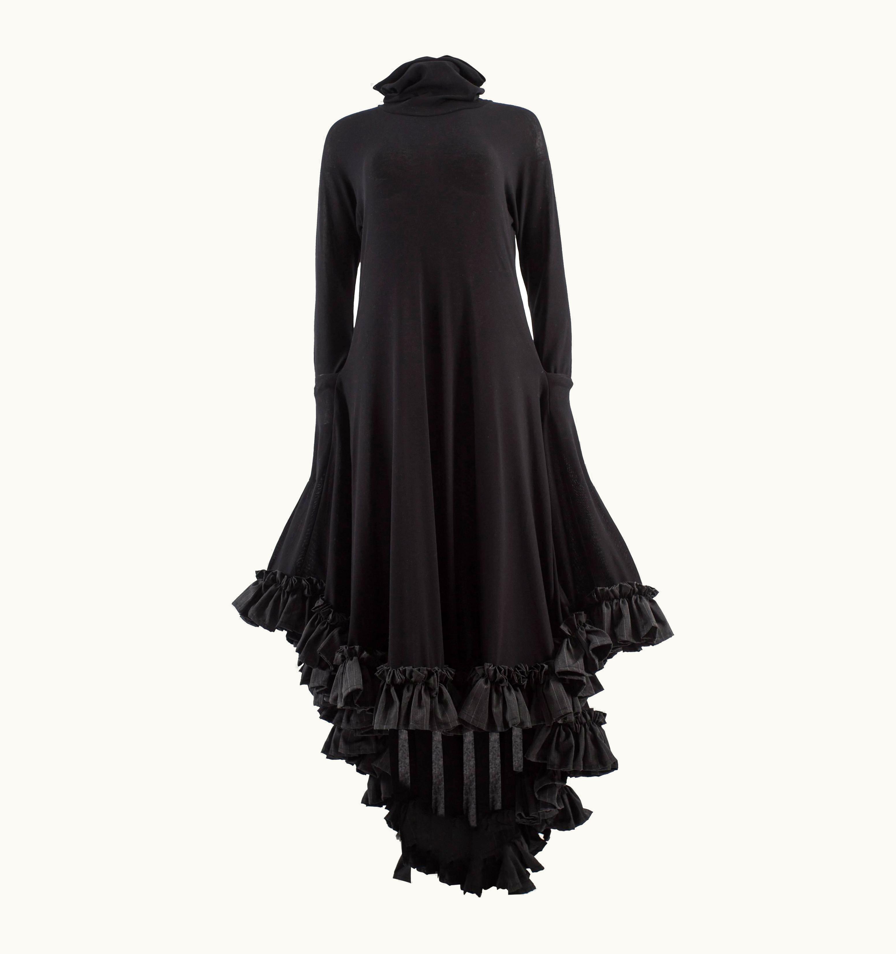 Yohji Yamamoto Spring-Summer 1999 Black Cotton Evening Dress With Ruffles