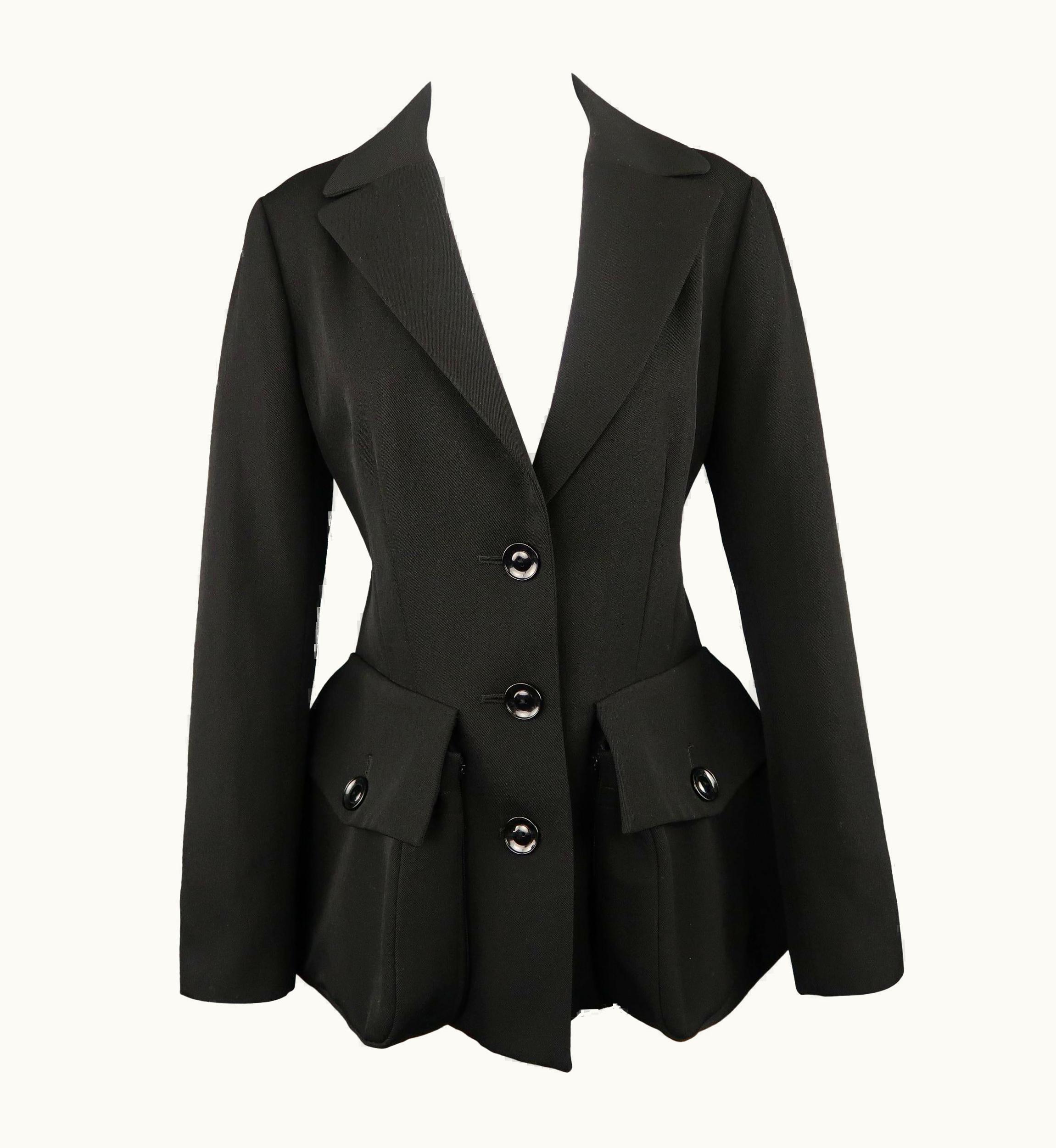 Yohji Yamamoto Yohji Yamamoto Black Wool Point Lapel Zip Patch Flap Pocket Coat