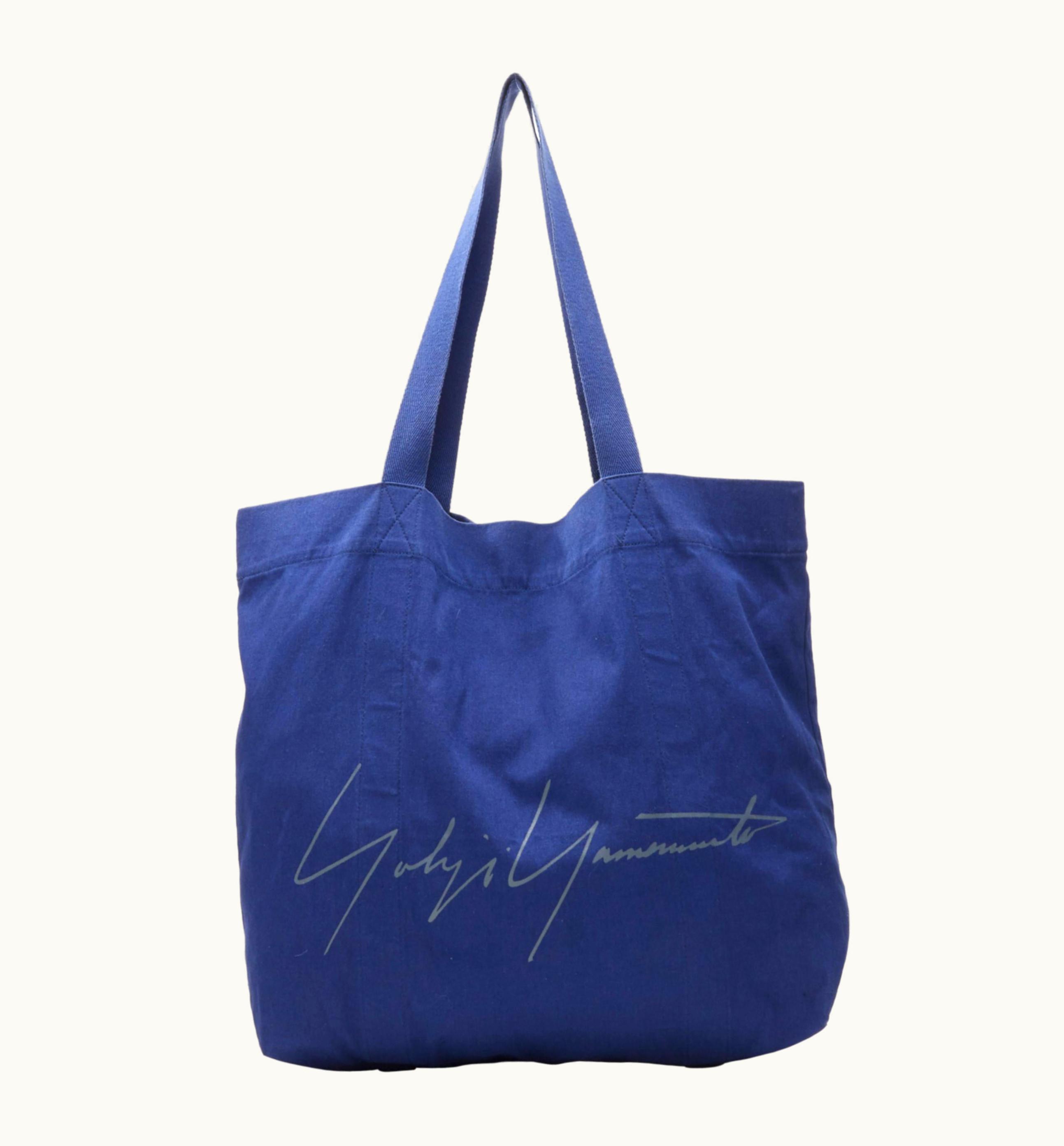 Yohji Yamamoto Yohji Yamamoto Signature Logo Grey Print Blue Fabric Casual Tote Bag