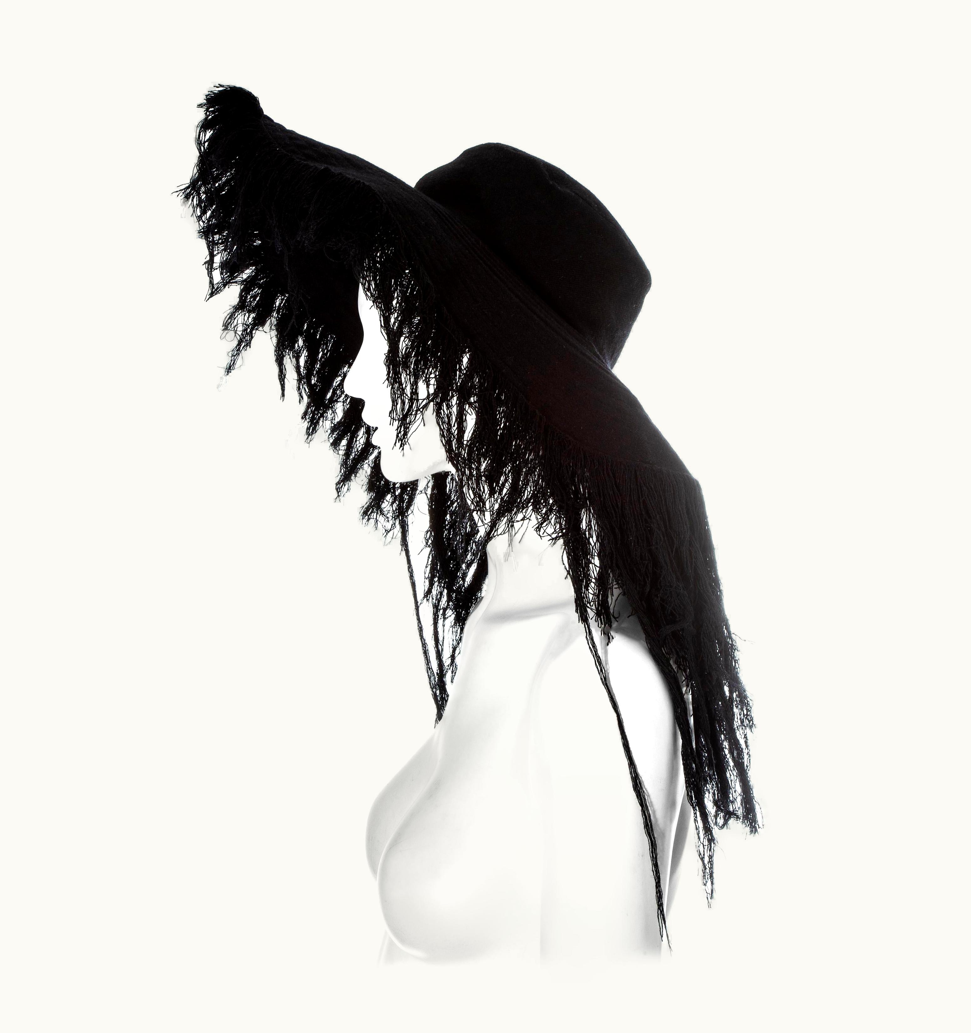 Yohji Yamamoto Yohji Yamamoto Black Cashmere Wool Frayed Wide Brim Sun Hat, AW 2013