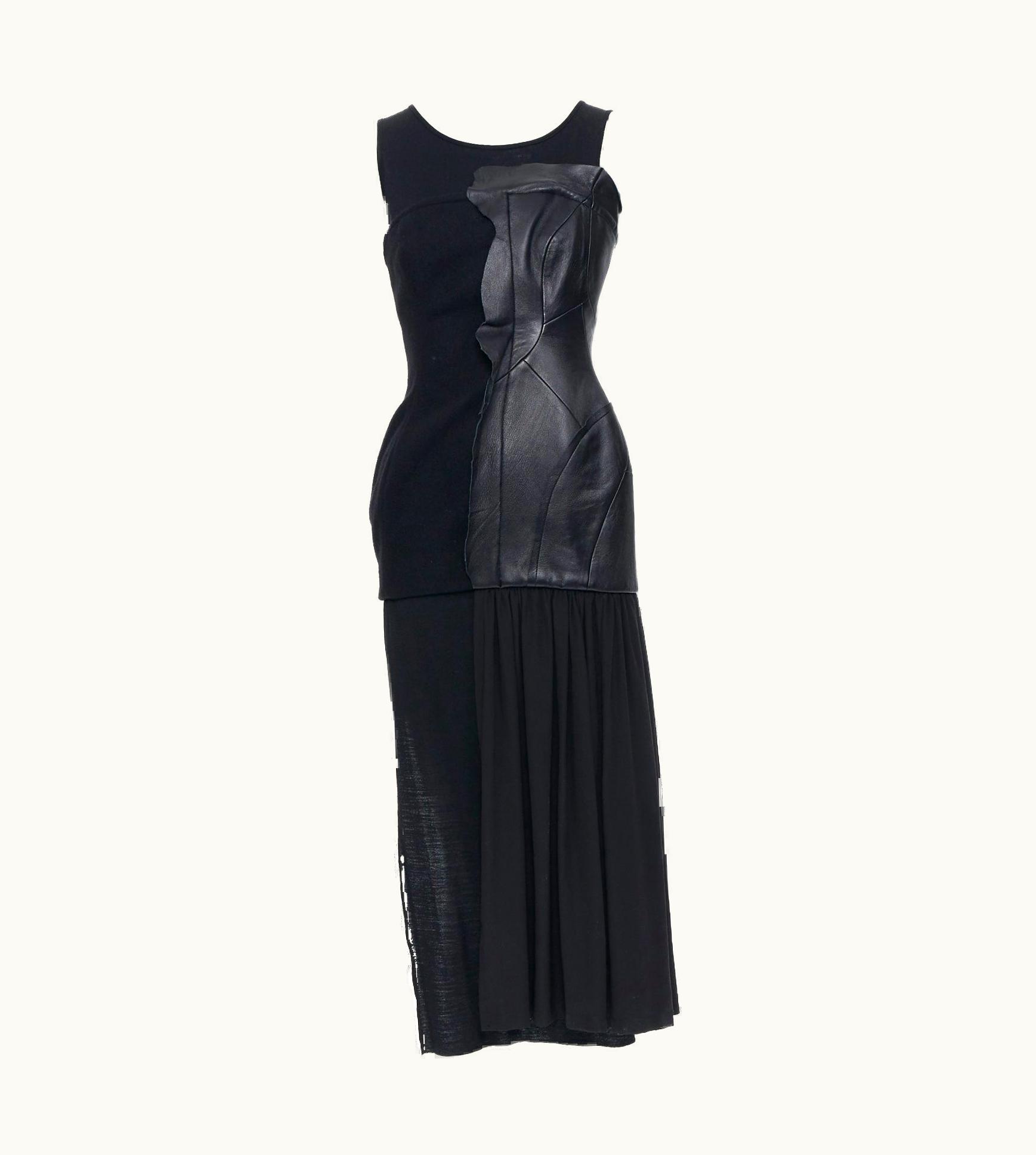 Yohji Yamamoto Yohji Yamamoto 2018 Runway Black Leather Corset Bustier Dress Jp2