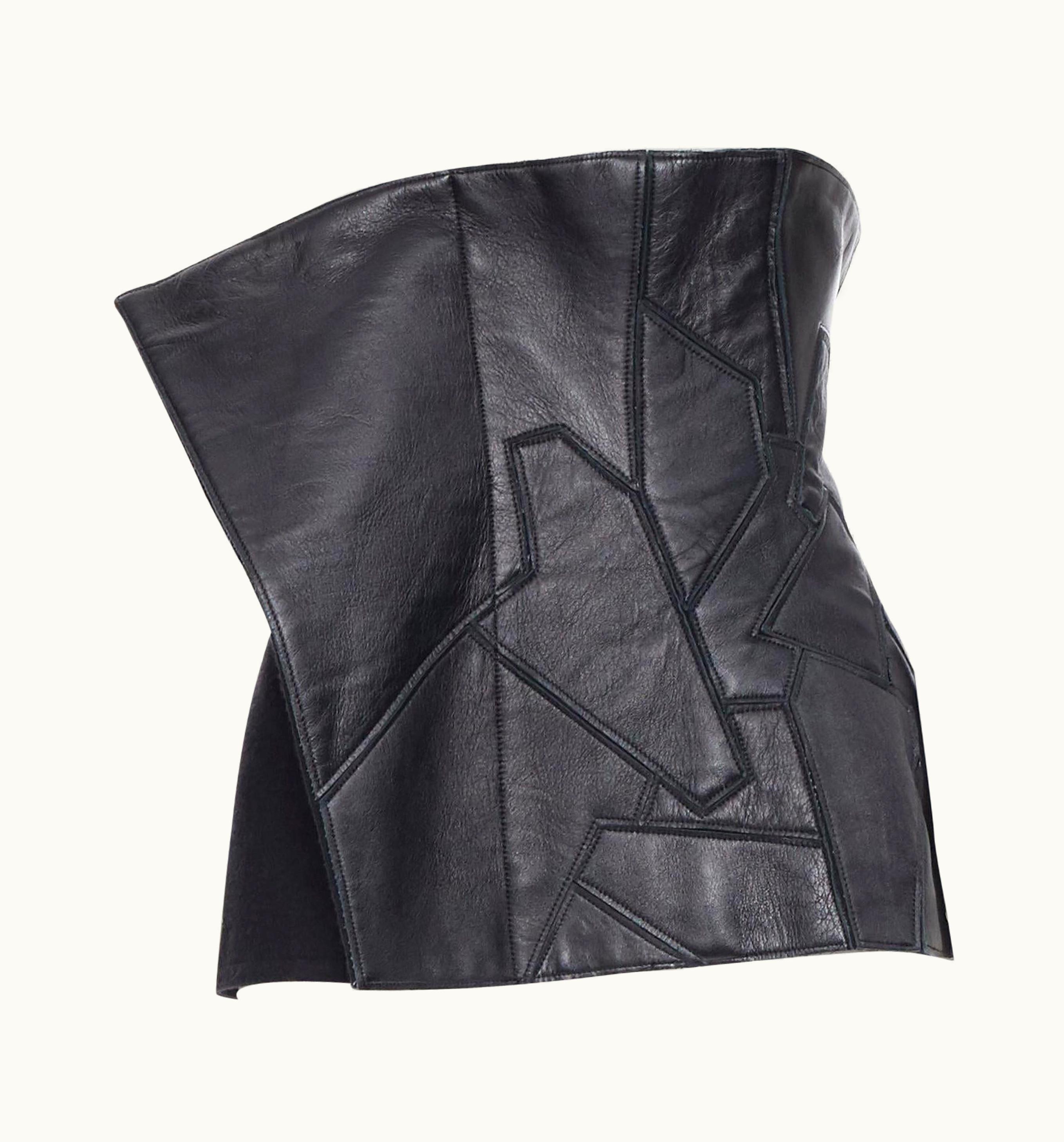 Yohji Yamamoto Yohji Yamamoto AW18 Runway Black Leather Patchwork Corset Bustier Belt Jp2