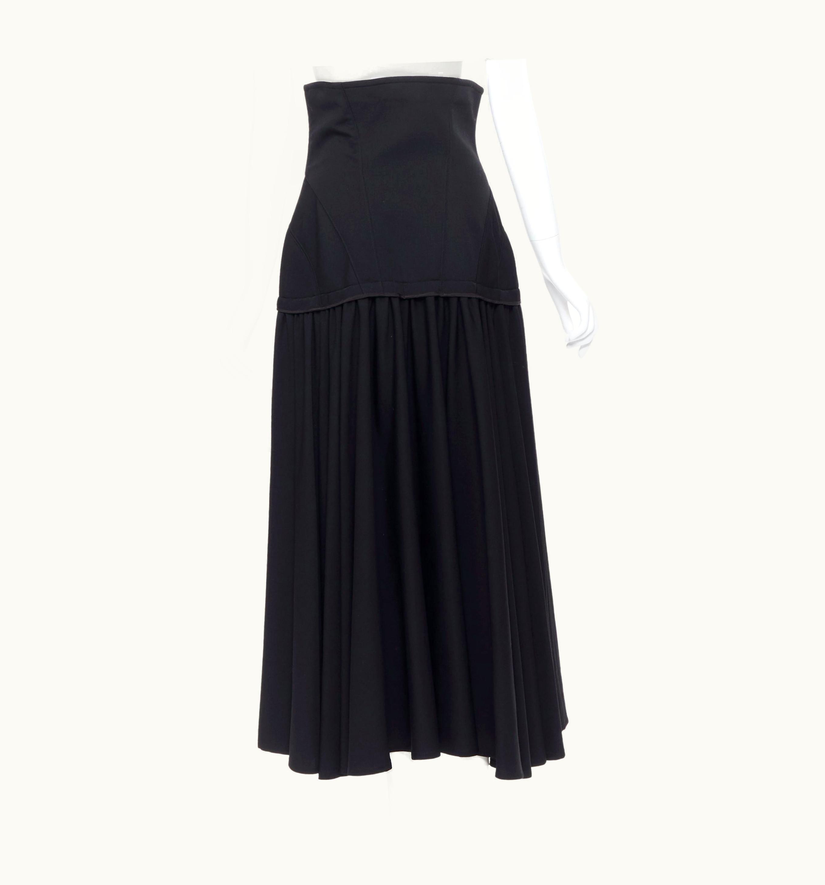 Yohji Yamamoto Yohji Yamamoto AW18 Runway Black Wool Corset Belt A-line Pleated Skirt Jp2