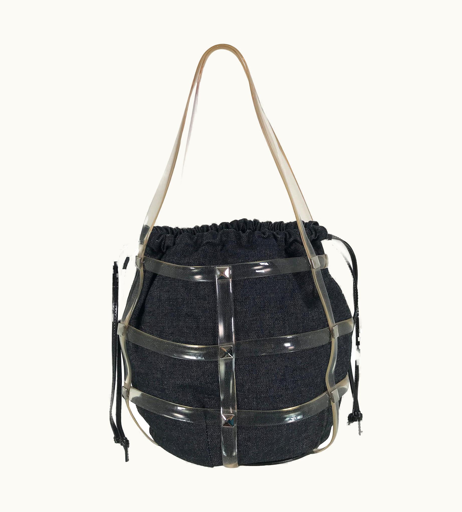 Paco Rabanne Paco Rabanne Clear Vinyl Cage Handbag With Denim Liner