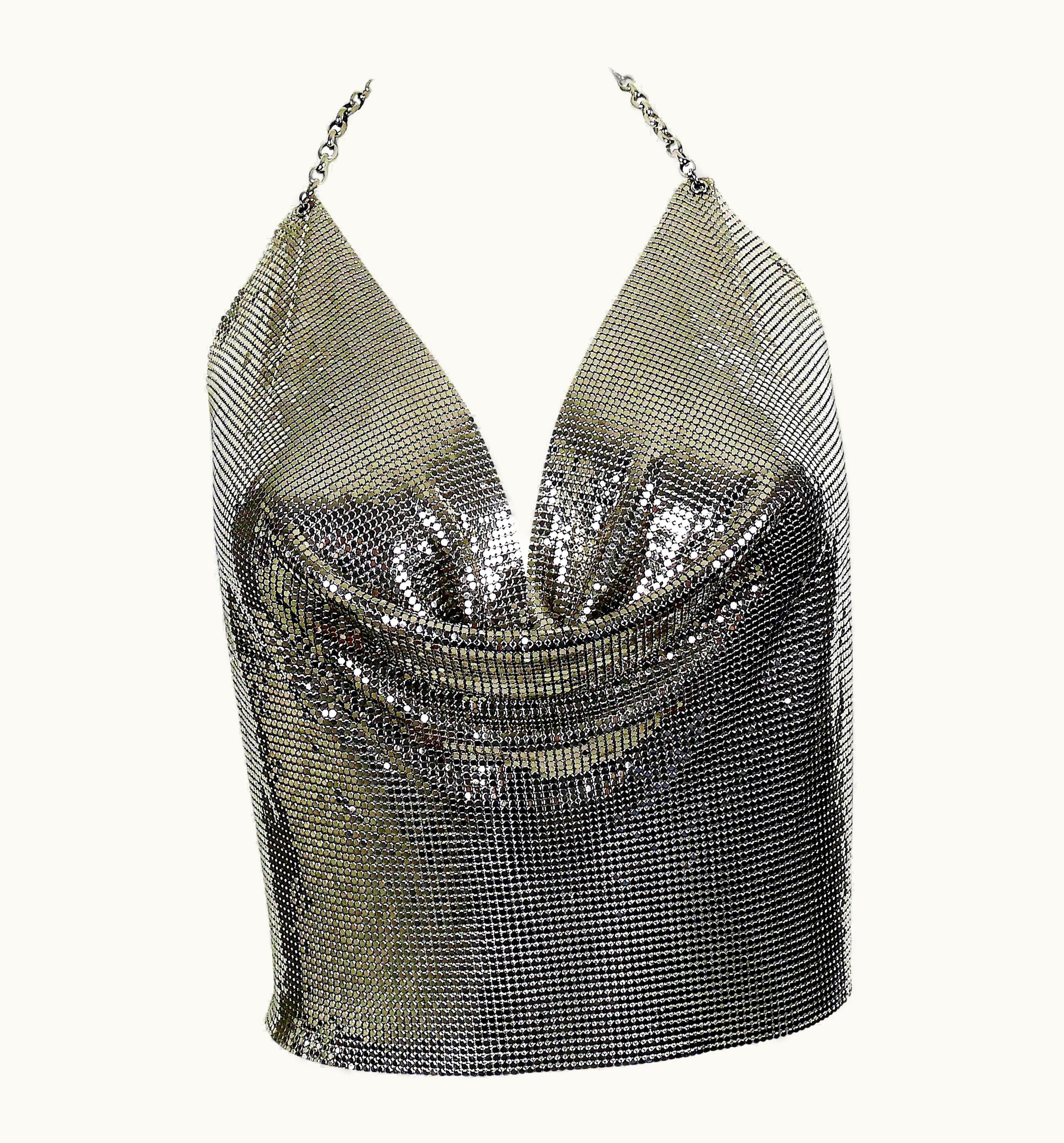 Paco Rabanne Paco Rabanne Vintage Silver Metal Mesh Iconic Draped Backless Top
