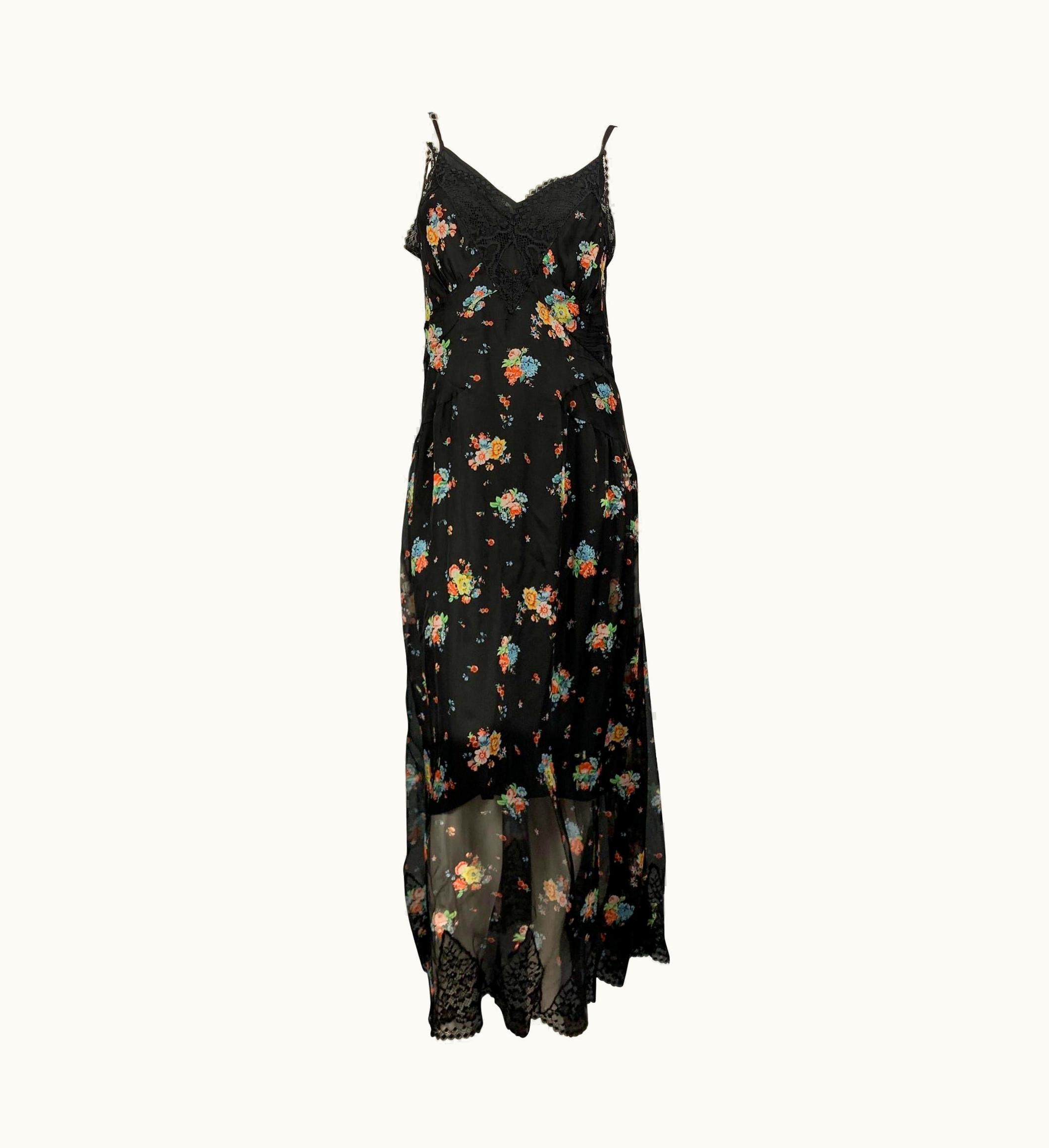 Paco Rabanne Paco Rabanne Black Floral Lace Silk Maxi Dress