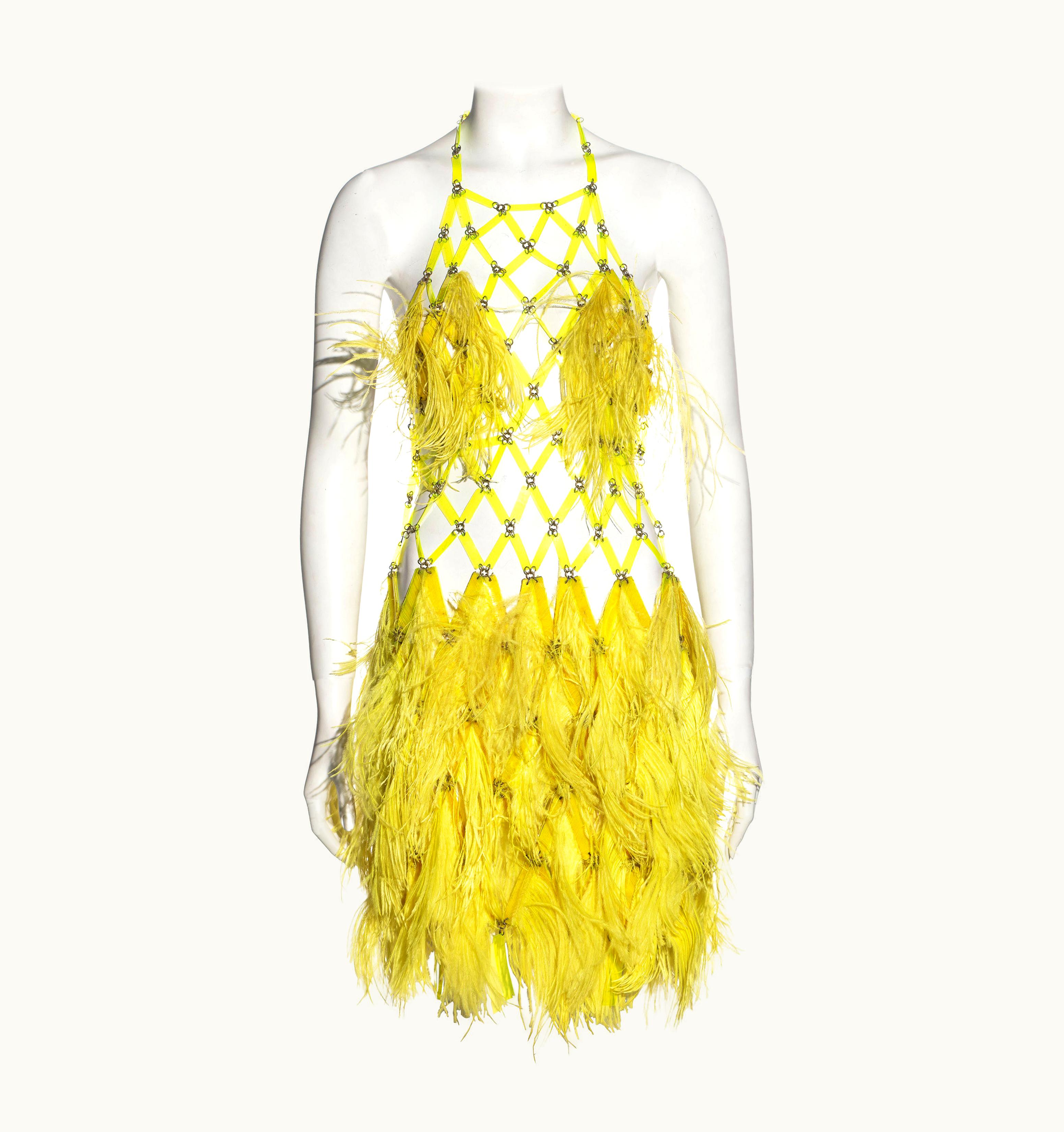 Paco Rabanne Paco Rabanne Haute Couture Yellow Ostrich Feather Mini Dress, S/S 1967