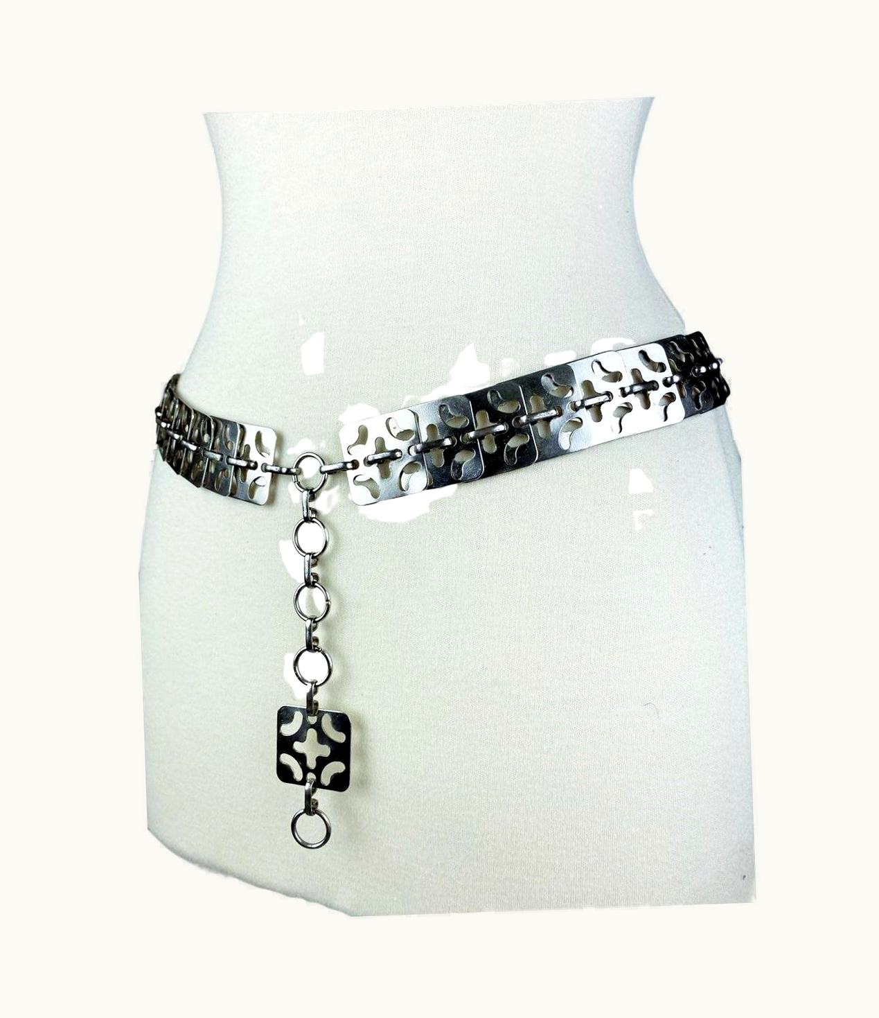 Paco Rabanne Chromed Belt With Perforated Metal Mesh By Paco Rabanne - France Circa 1970