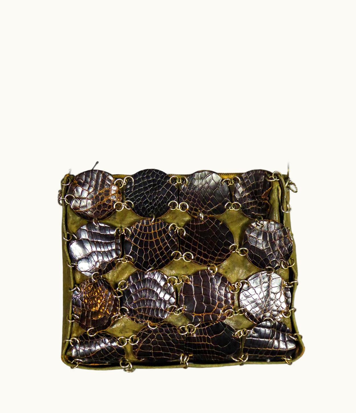 Paco Rabanne A Paco Rabanne'Evening Clutch In Khaki Leather And Pads Circa 1968