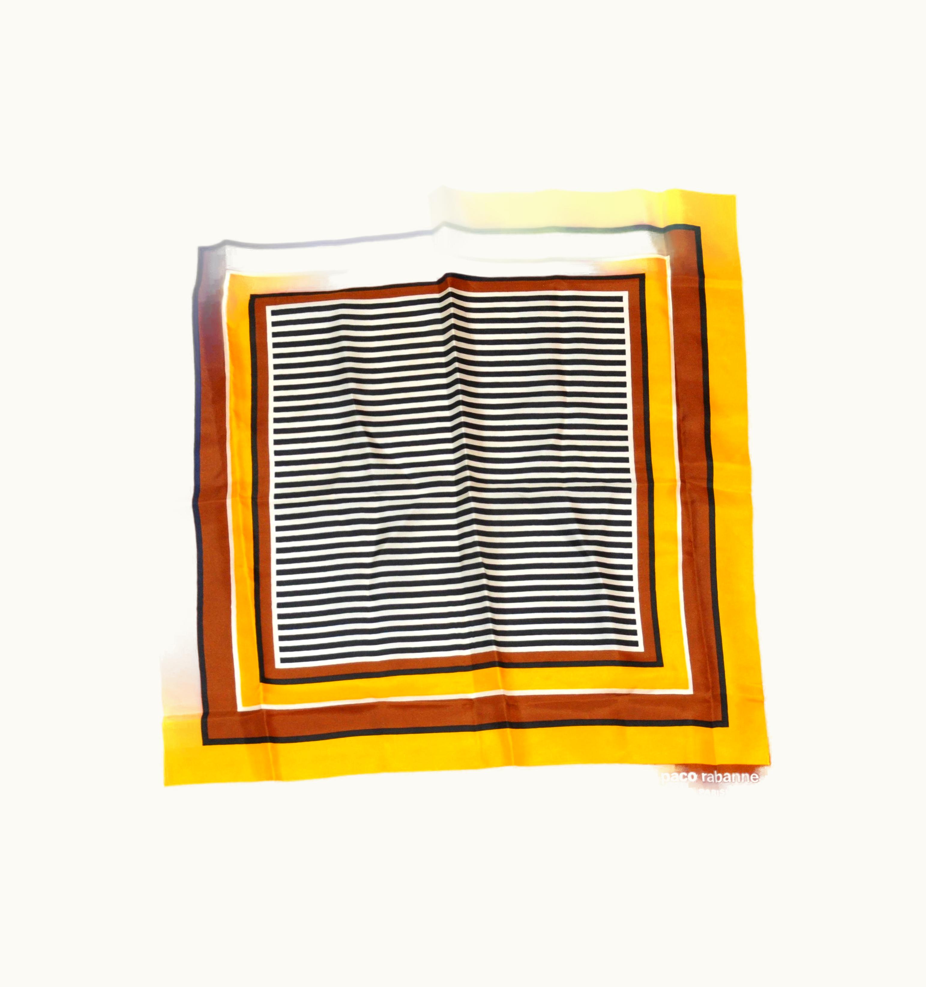 Paco Rabanne Paco Rabanne Rich Shades Of Browns And Yellow Striped Center Silk Scarf