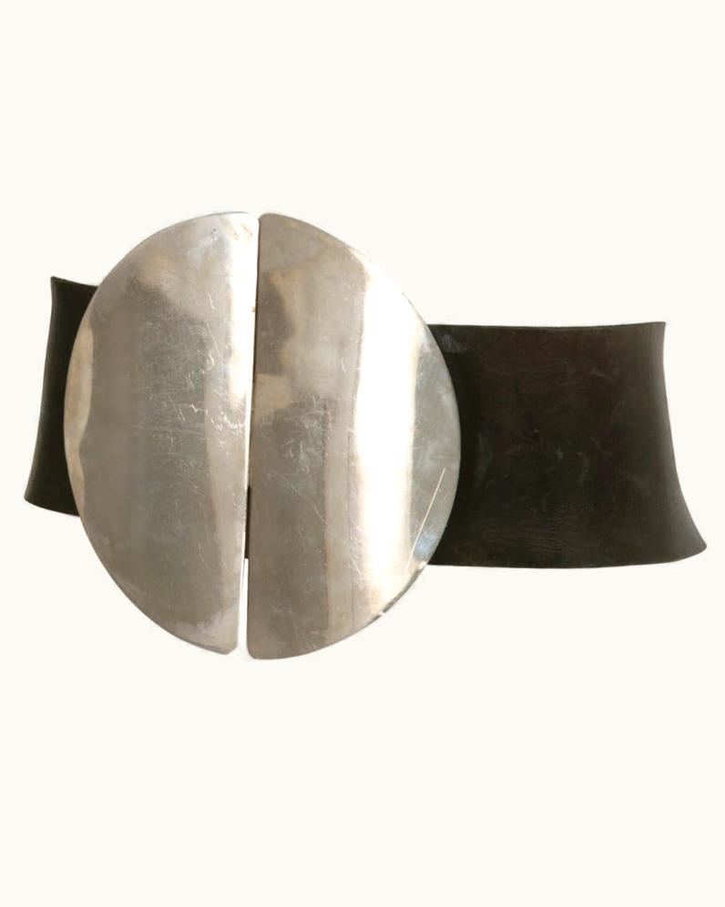 Paco Rabanne Paco Rabanne Leather Belt With Sculptural Metal Buckle