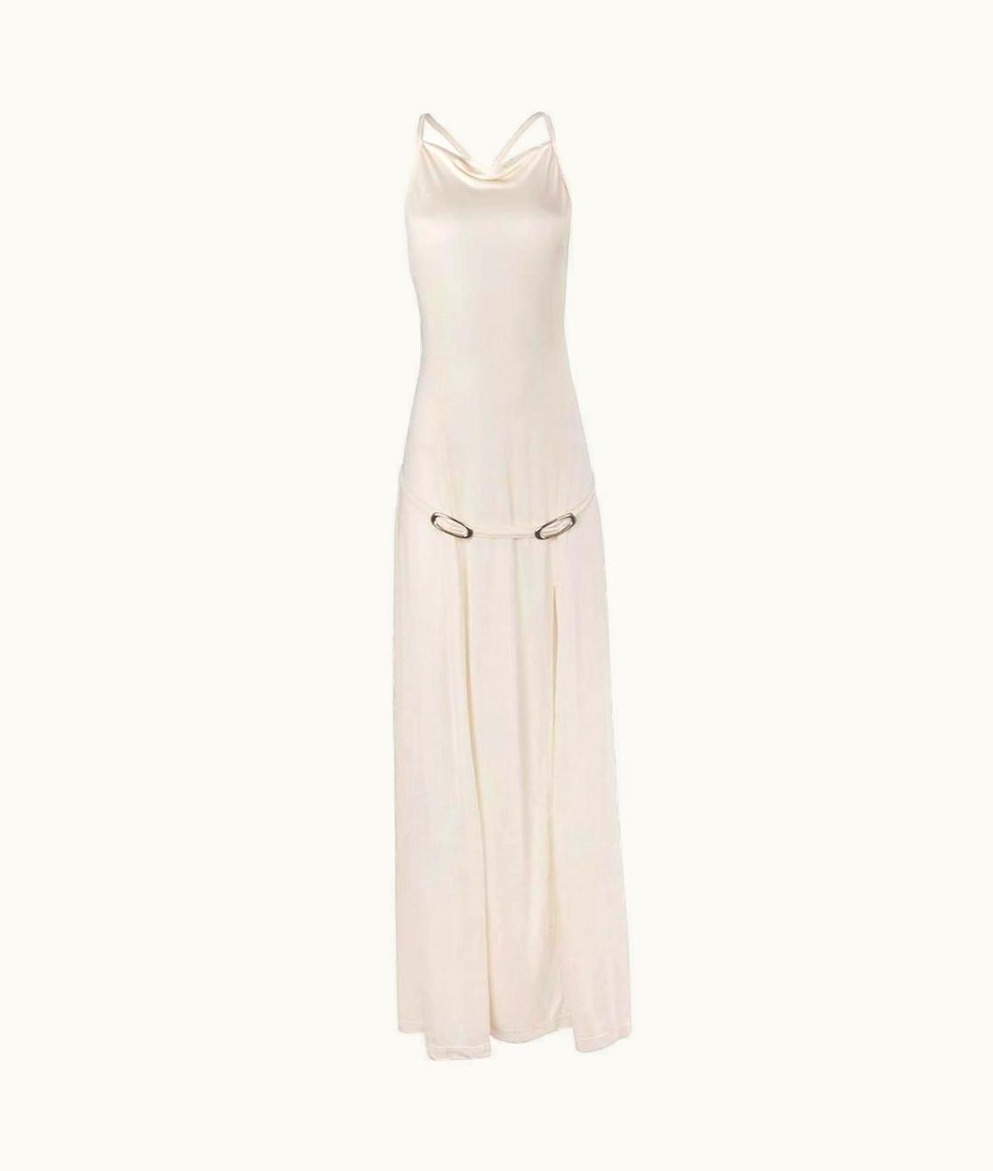 Paco Rabanne 1980' Paco Rabanne Cream Stretch Cross Back Maxi Dress