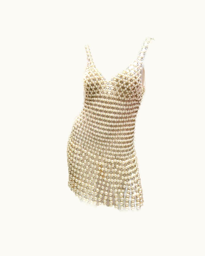 Paco Rabanne Paco Rabanne Pearl And Metal Link Mini Dress French Couture