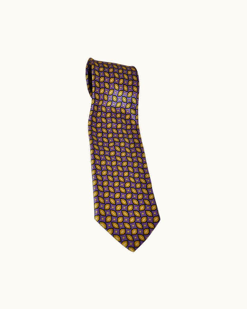 Paco Rabanne Paco Rabanne Purple, Black And Yellow Print Silk Men' Tie