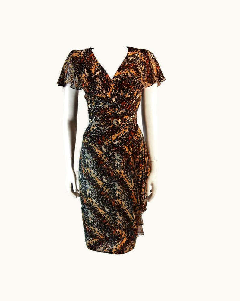 Paco Rabanne Paco Rabanne Paris Watercolor Animal Camouflage Print Ruffle Day Dress