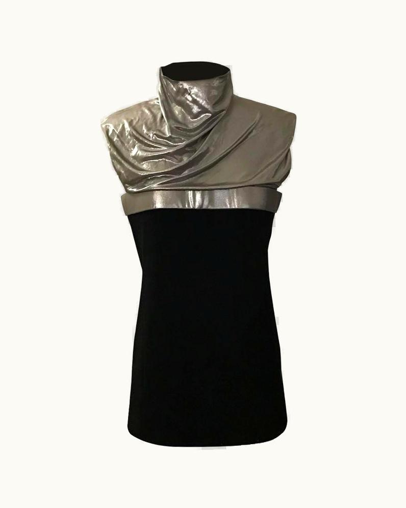 Paco Rabanne Black And Silver Metallic High Neck Sleeveless Top