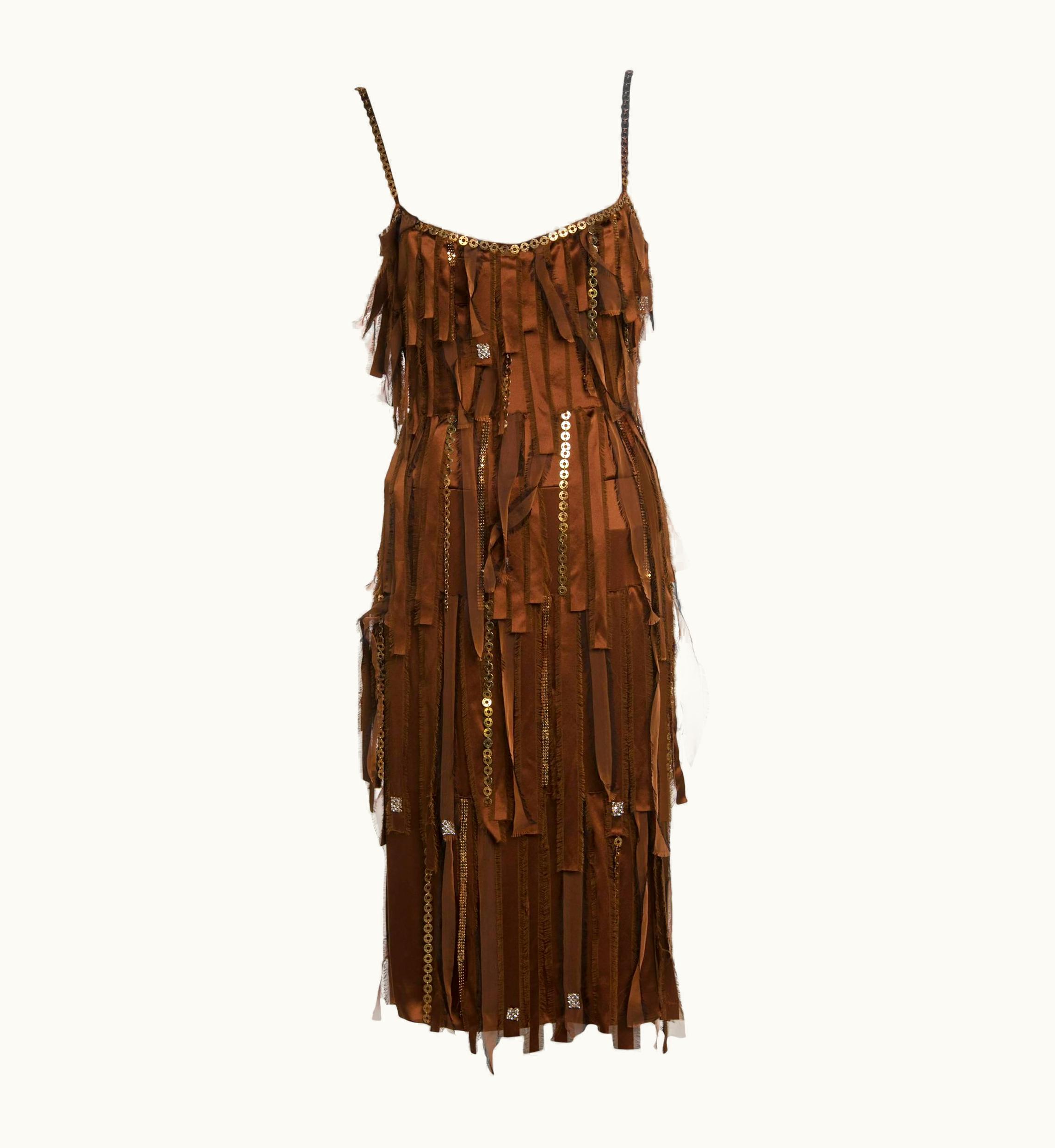 Paco Rabanne Copper Silk Gold Chain Fringe Dress, Fall 2004