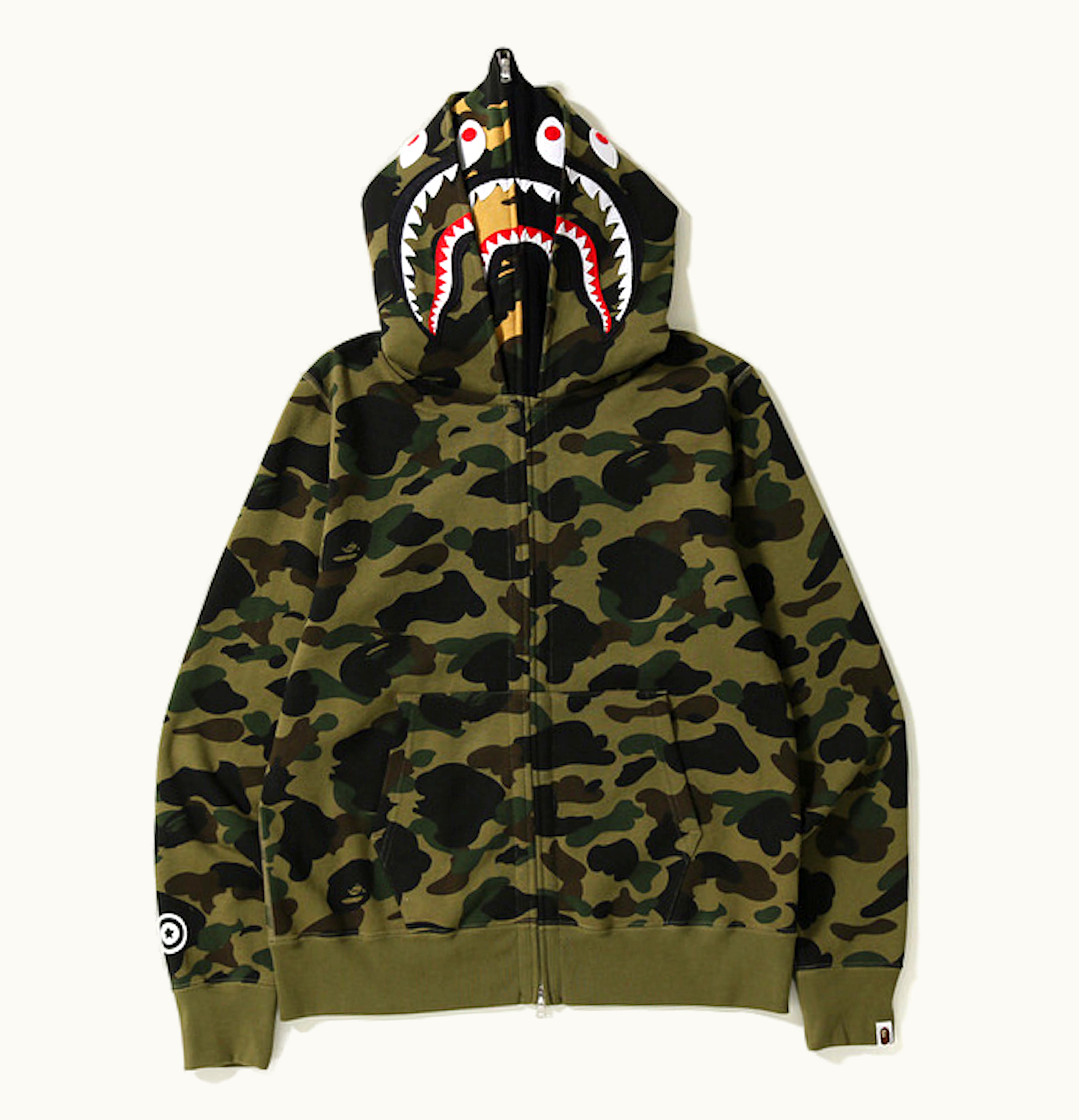 BAPE BAPE 1st Camo Shark Wide Full Zip Double Hoodie Green