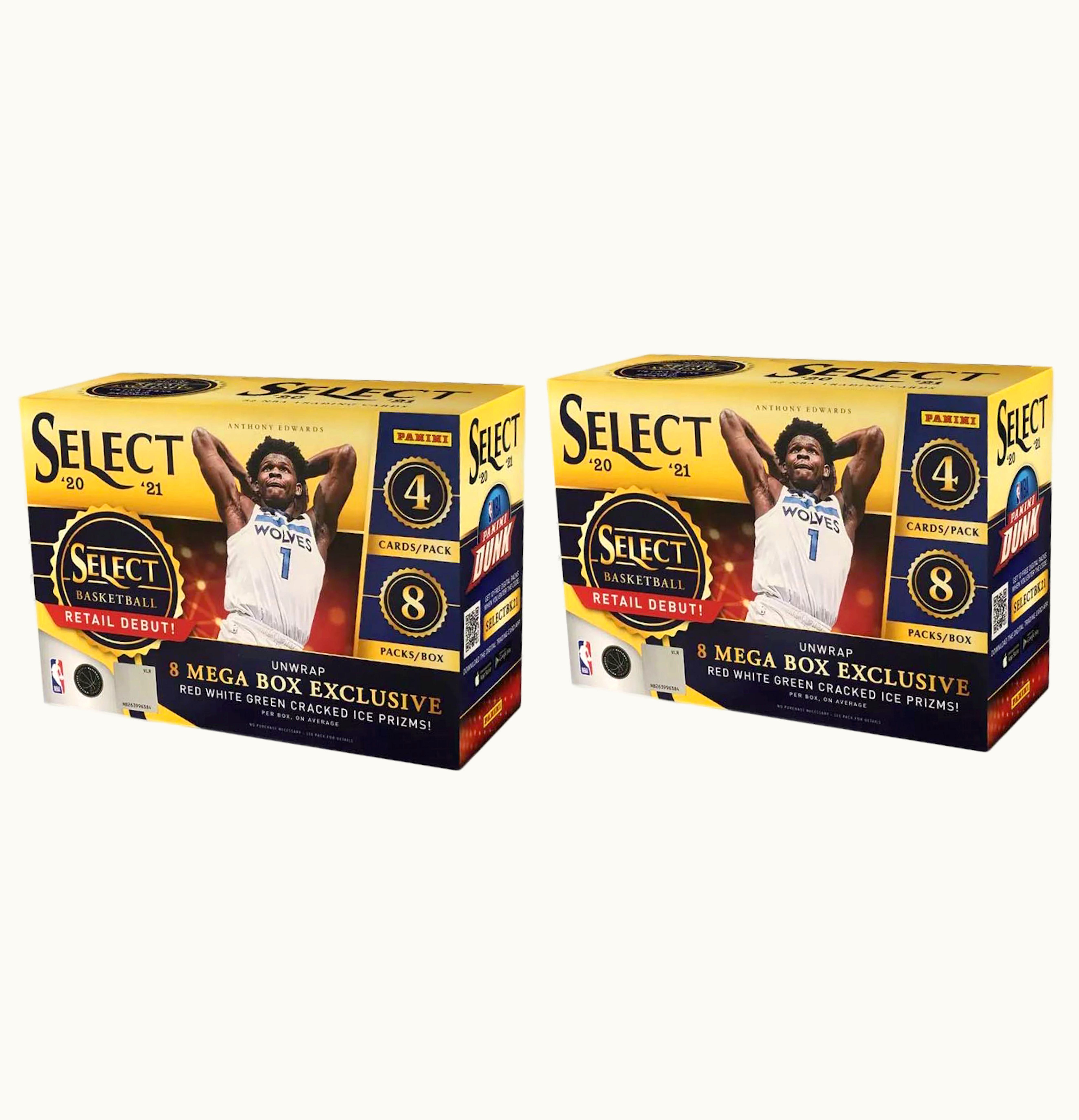 Panini 2020 21 Panini Select Basketball Mega Box Red White Green Cracked Ice Prizms 2x Lot
