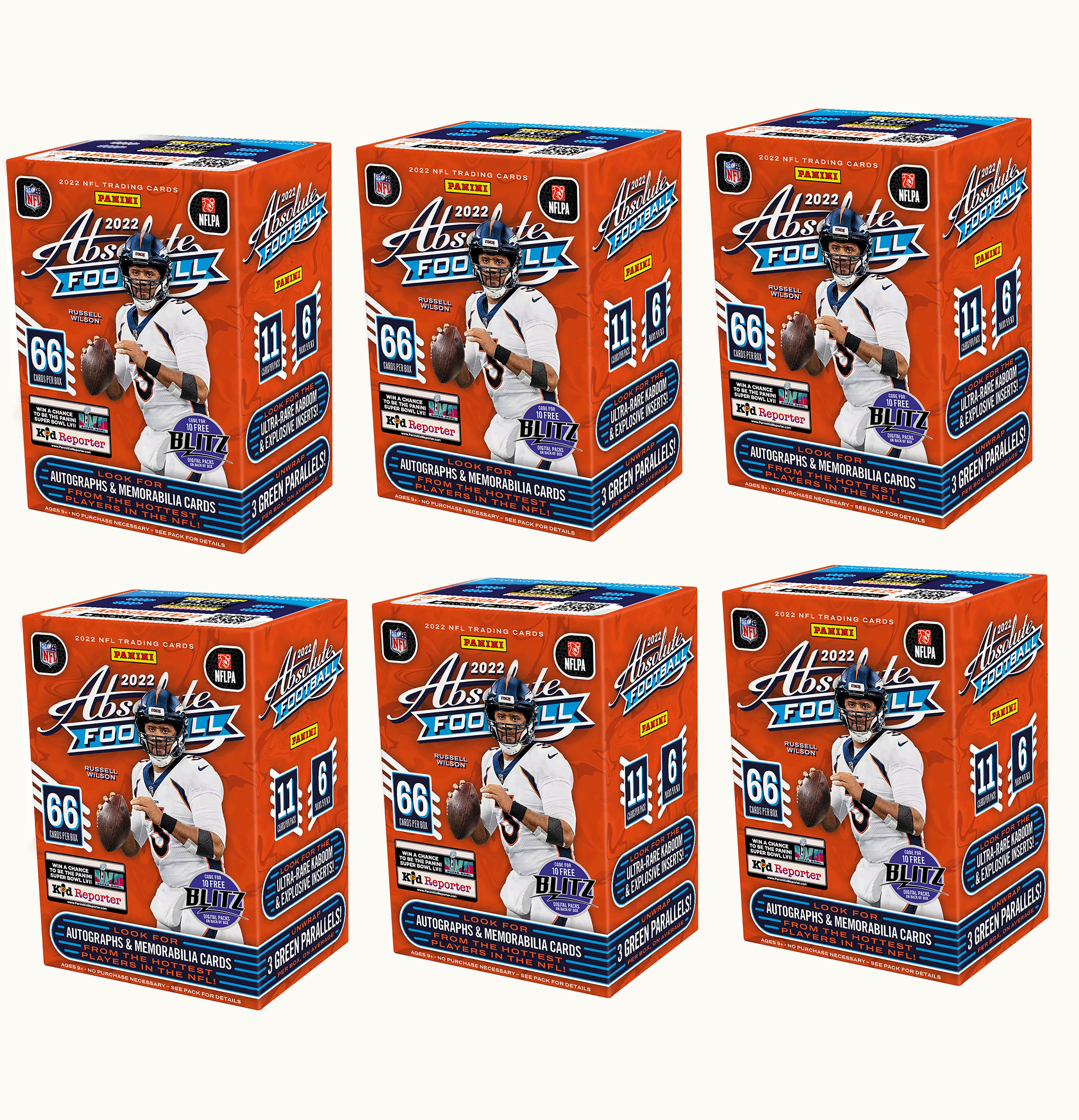 Panini 2022 Panini Absolute Football Blaster Box Green Parallels 6x Lot