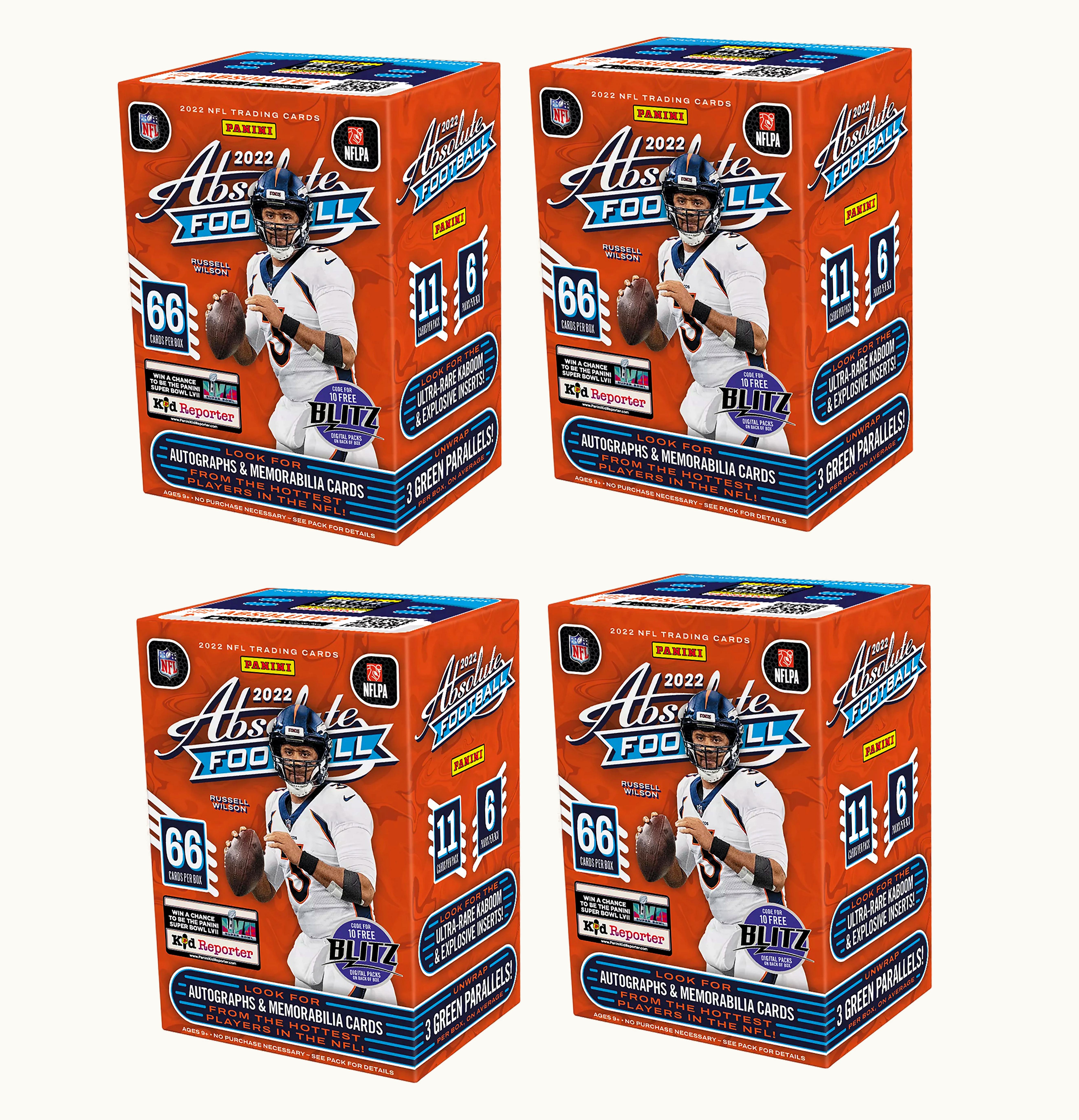 Panini 2022 Panini Absolute Football Blaster Box Green Parallels 4x Lot