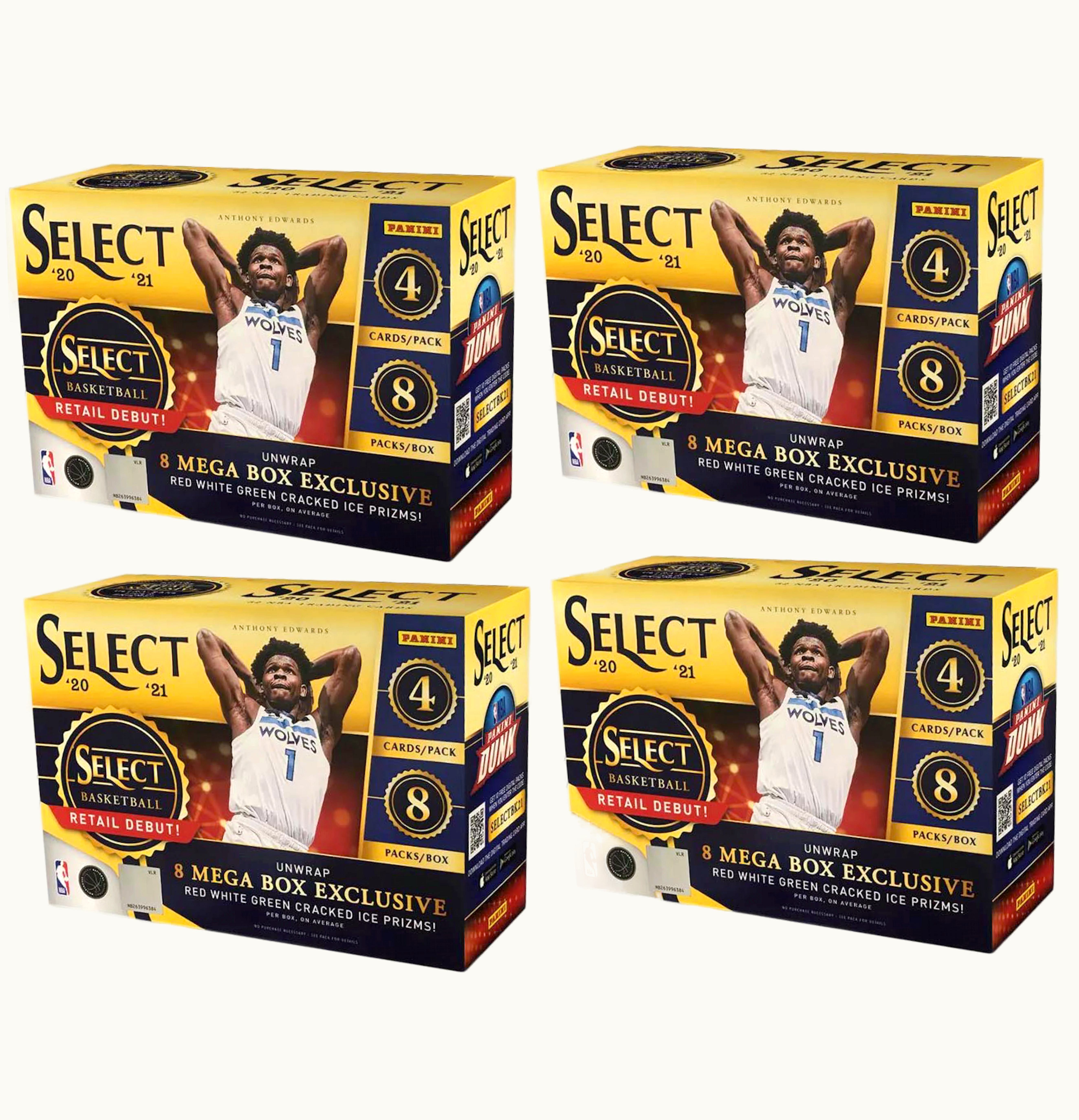 Panini 2020 21 Panini Select Basketball Mega Box Red White Green Cracked Ice Prizms 4x Lot