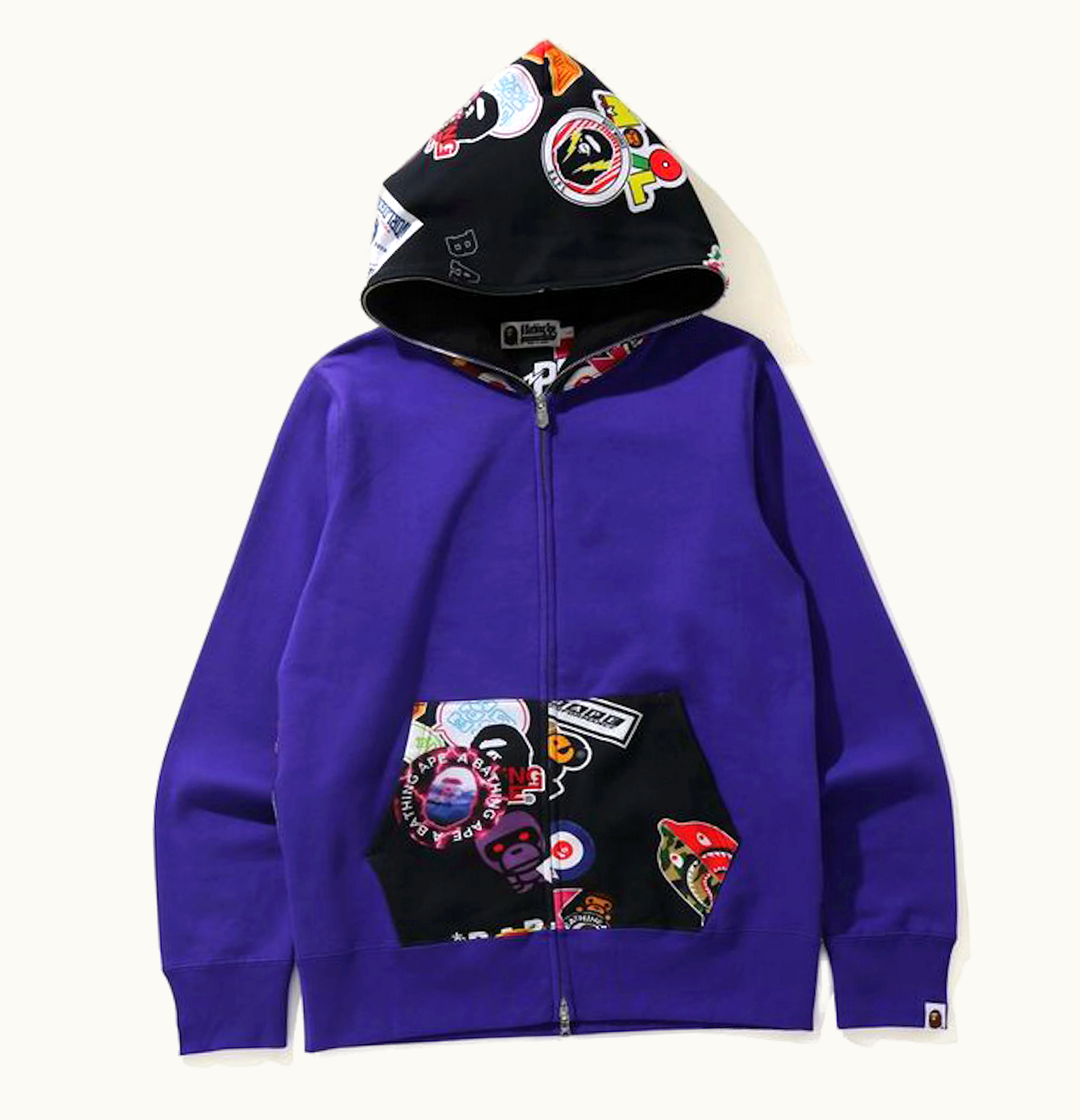BAPE BAPE Multi Motif Print Full Zip Hoodie Purple