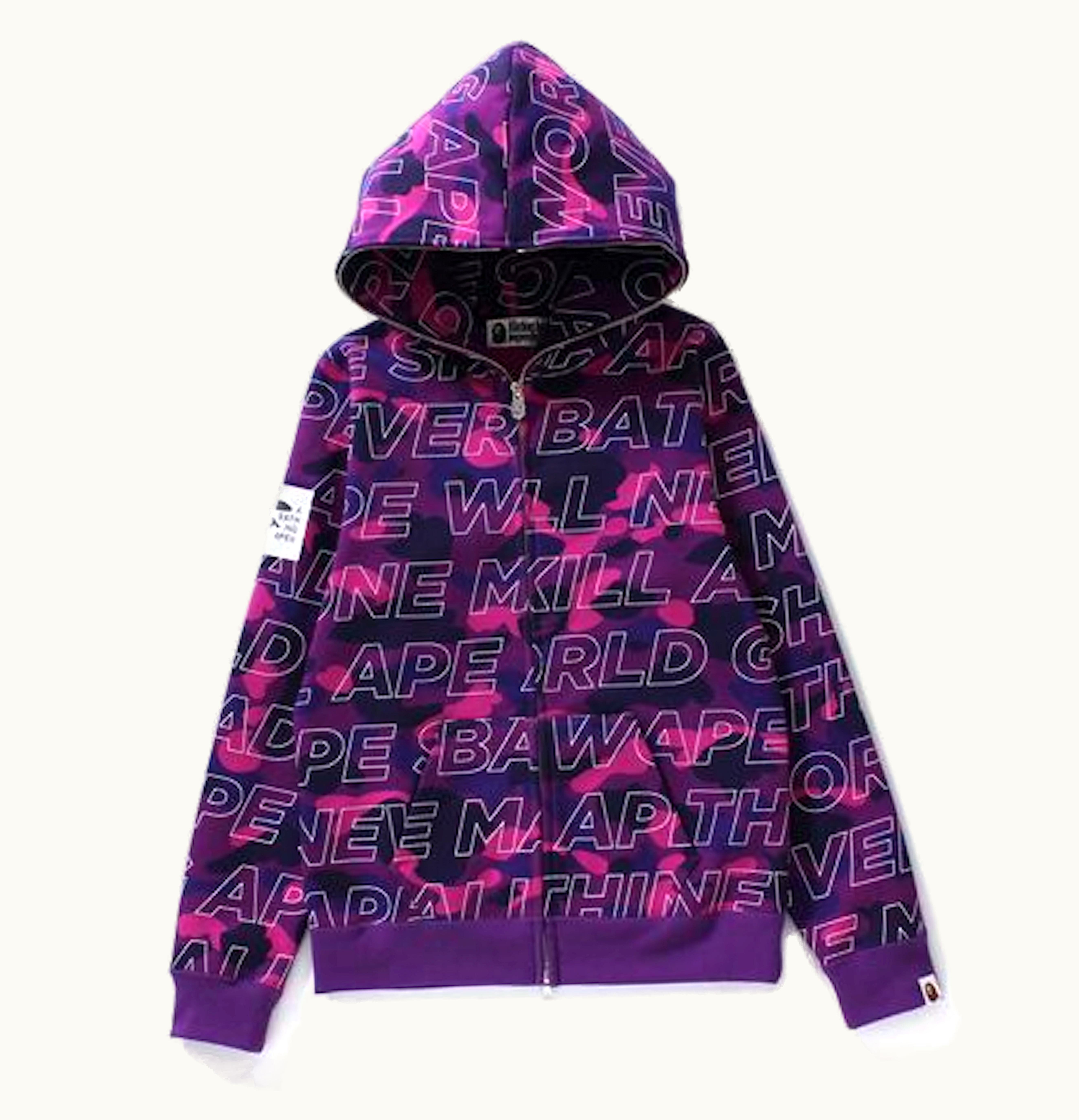 BAPE BAPE Text Color Camo Full Zip Hoodie L Purple