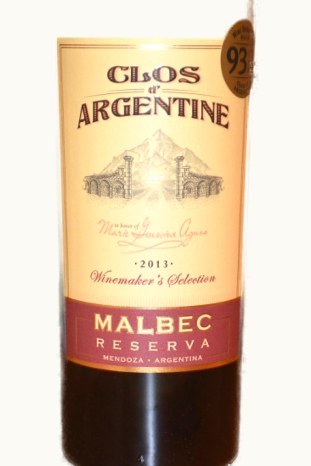 Clos D' Winemakers Clos D' Winemakers Select Reserve Malbec Mendoza, 2013