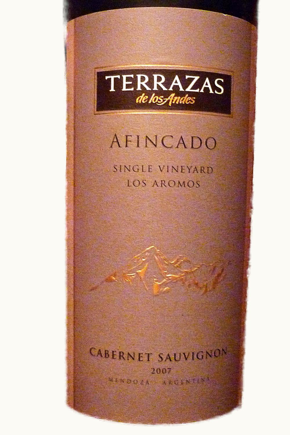 Terrazas de los Andes Afincado Single Vineyard Aromos Cabernet Sauvignon Perdriel Mendoza Argentina, 2007