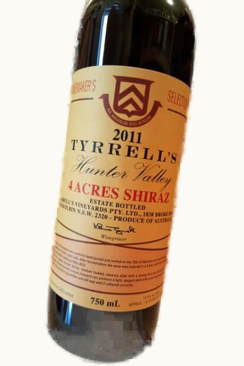 Tyrrell's Tyrrell's Four Acres Shiraz Hunter Valley New South Wales Australia, 2011