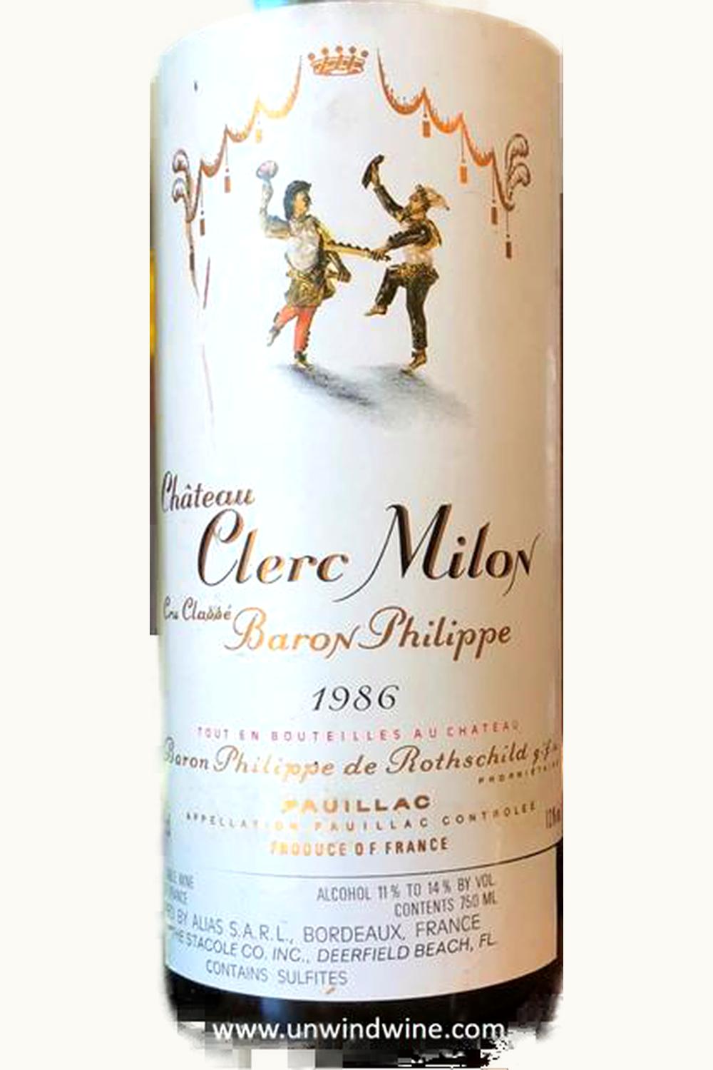 Château Clerc Milon Château Clerc Milon Pauillac Medoc Bordeaux, 1986