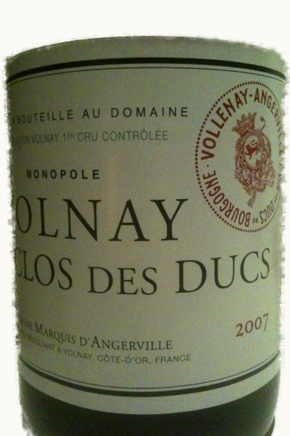 Domaine Marquis d'Angerville Domaine Marquis d'Angerville Clos des Ducs Volnay Premier Cru Côte de Beaune, 2007