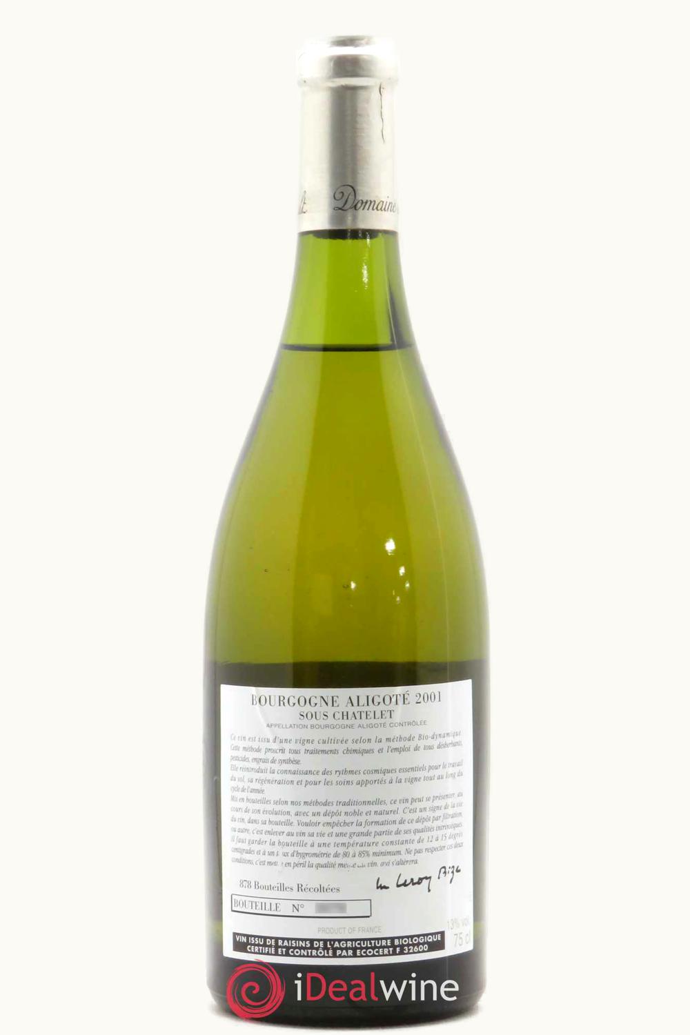 Leroy Domaine d'Auvenay Leroy Domaine d'Auvenay Sous Chatelet Bourgogne Aligote, 2001