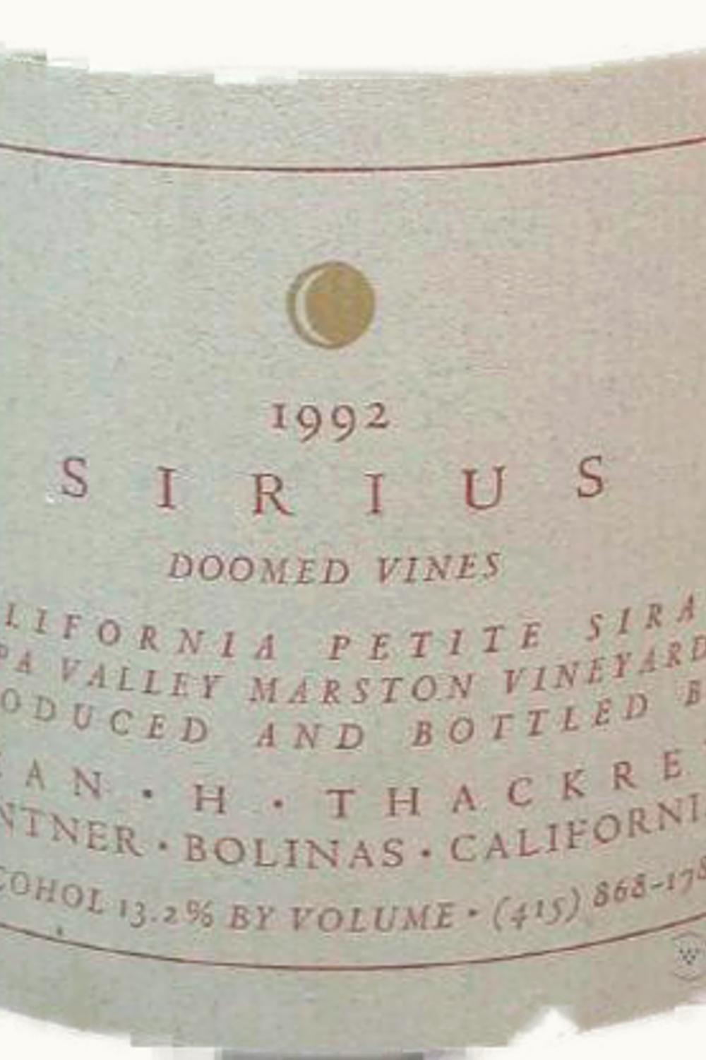 Thackrey & Co. Sirius Marston Petit Sirah, 1992