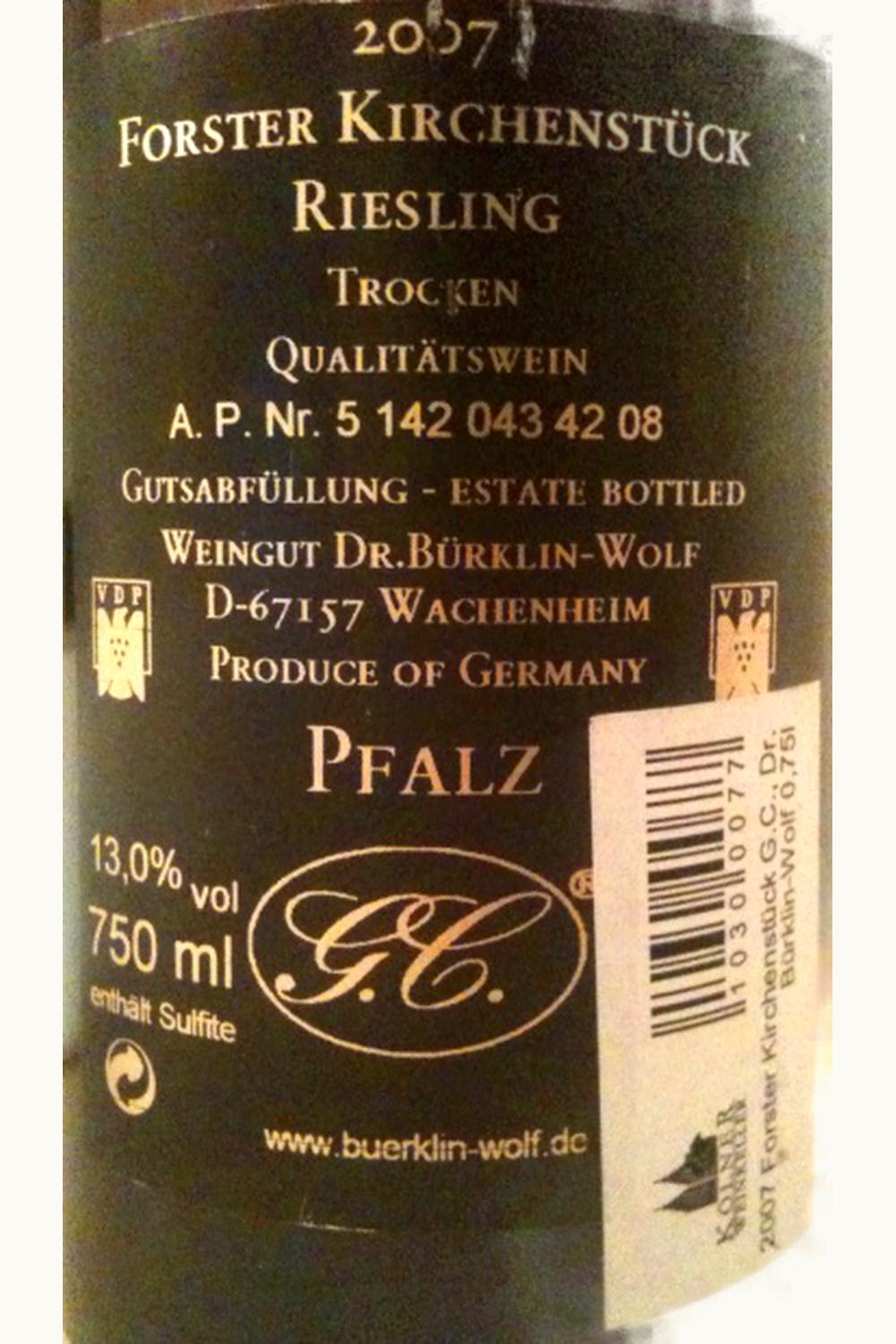 Dr. Bürklin-Wolf Dr. Bürklin-Wolf Forster Kirchenstück G.C. Riesling Trocken, 2007