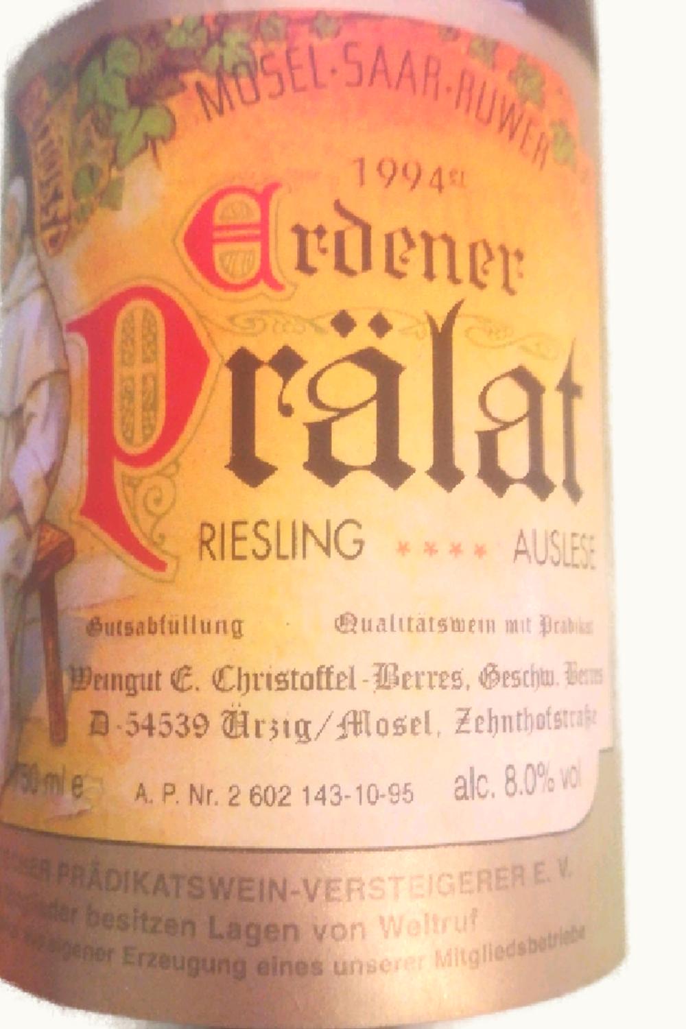 Elizabeth Christoffel Berres Elizabeth Christoffel Berres Erdener Prälat Riesling Auslese, 1994