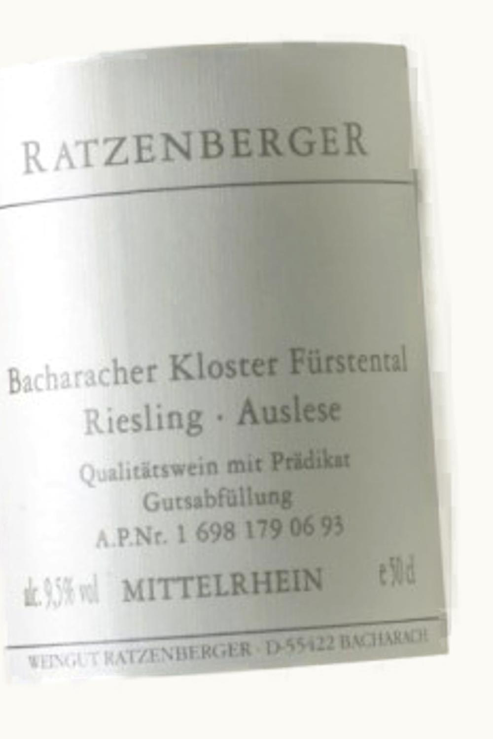 Ratzenberger Ratzenberger Bacharacher Kloster Fürstental Riesling Auslese, 1992