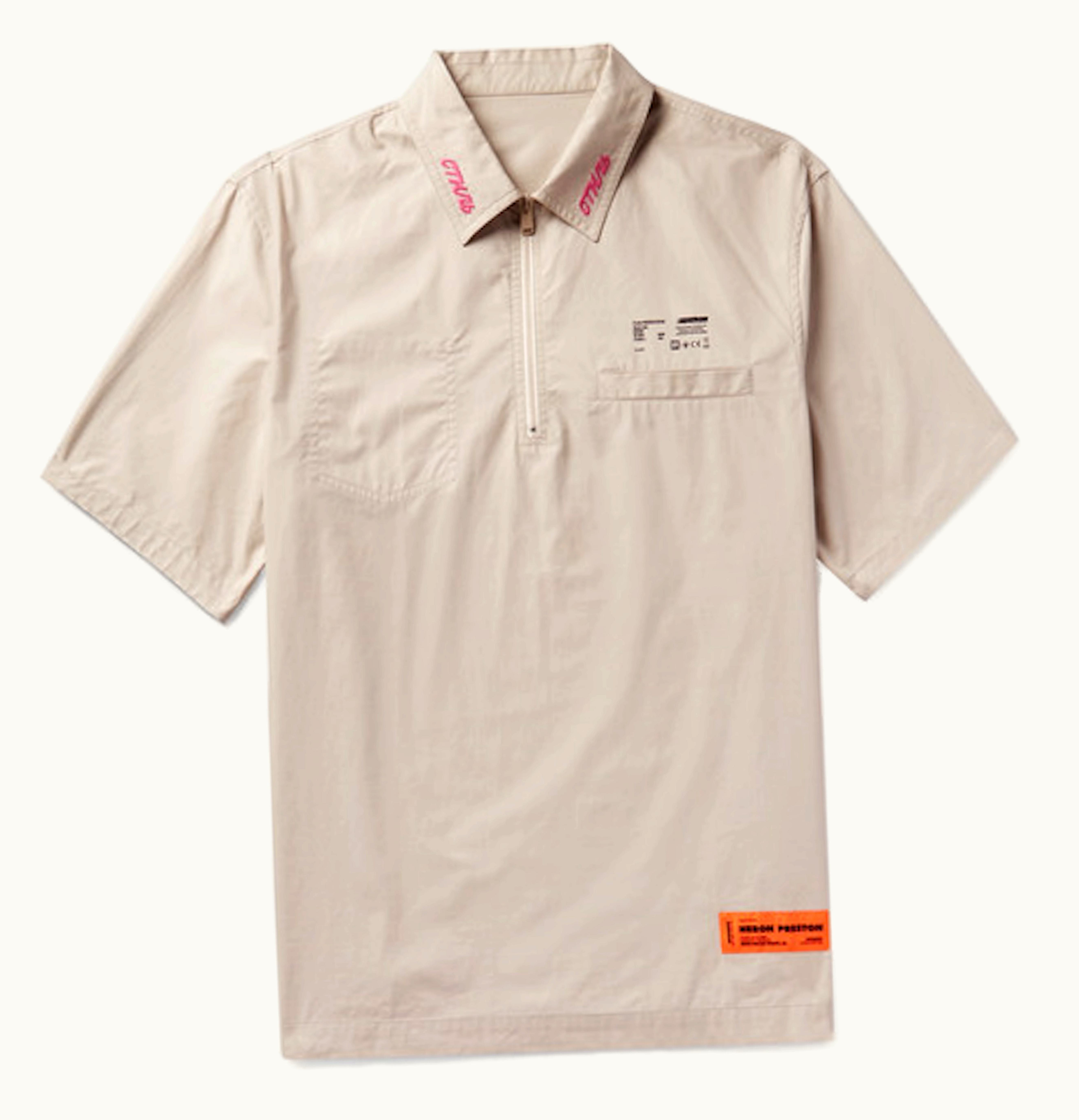 Heron Preston Heron Preston Oversized Embroidered Half Zip S S Shirt Beige