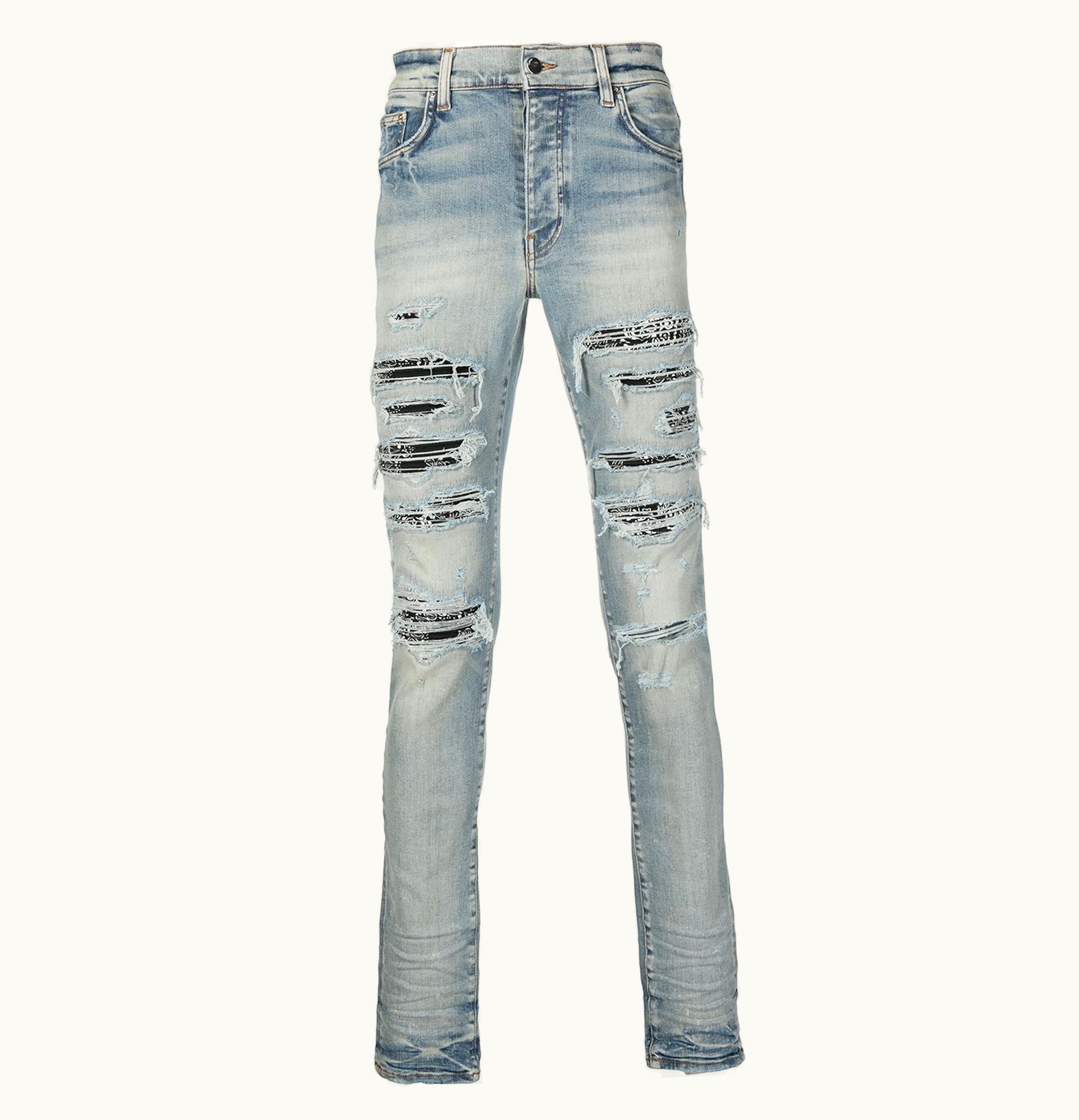 Amiri AMIRI Distressed Bandana Slim Fit Jeans Clay Indigo