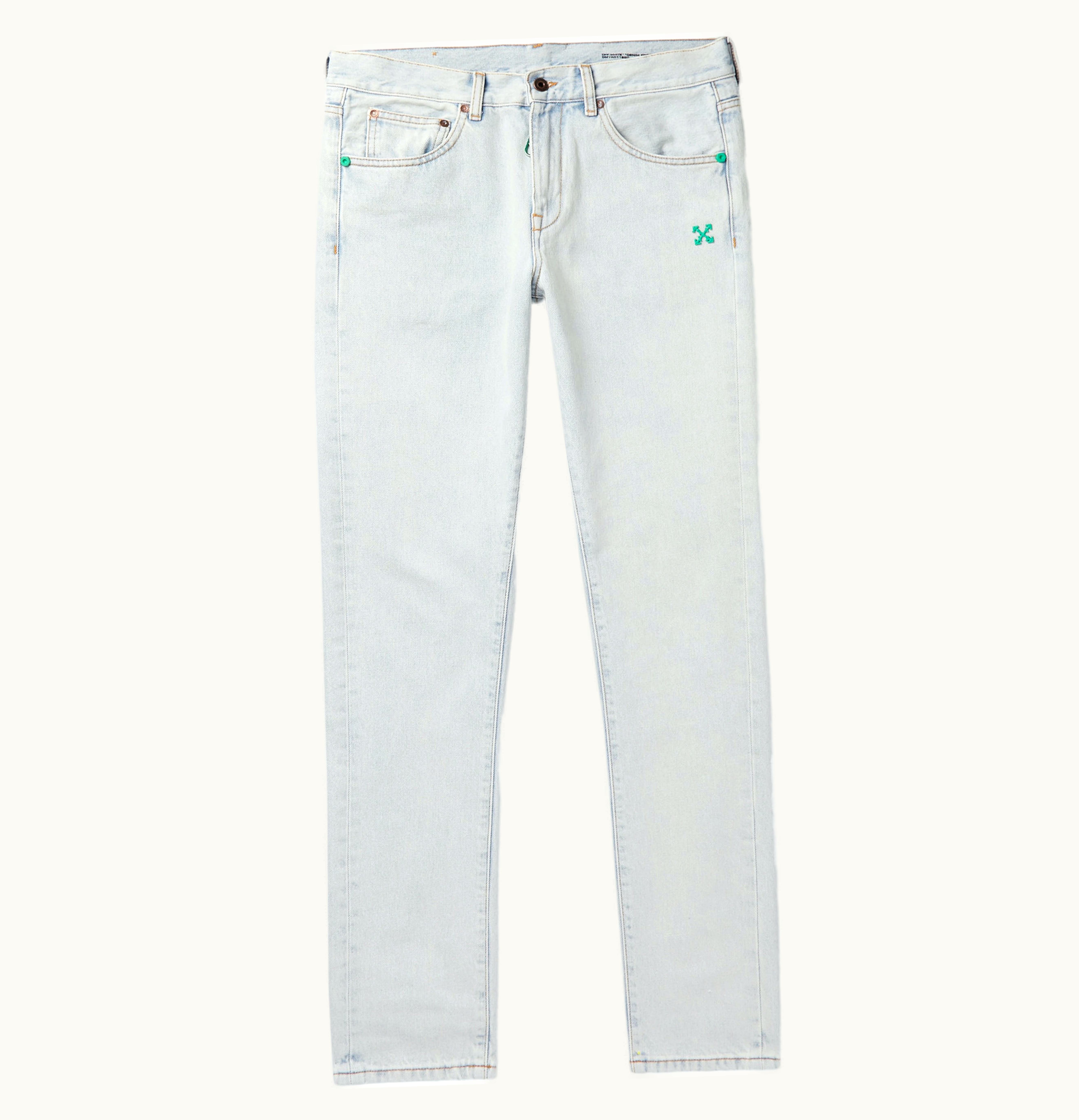 OFF-WHITE OFF WHITE Bleached Slim Fit Denim Jeans Bleach Mint